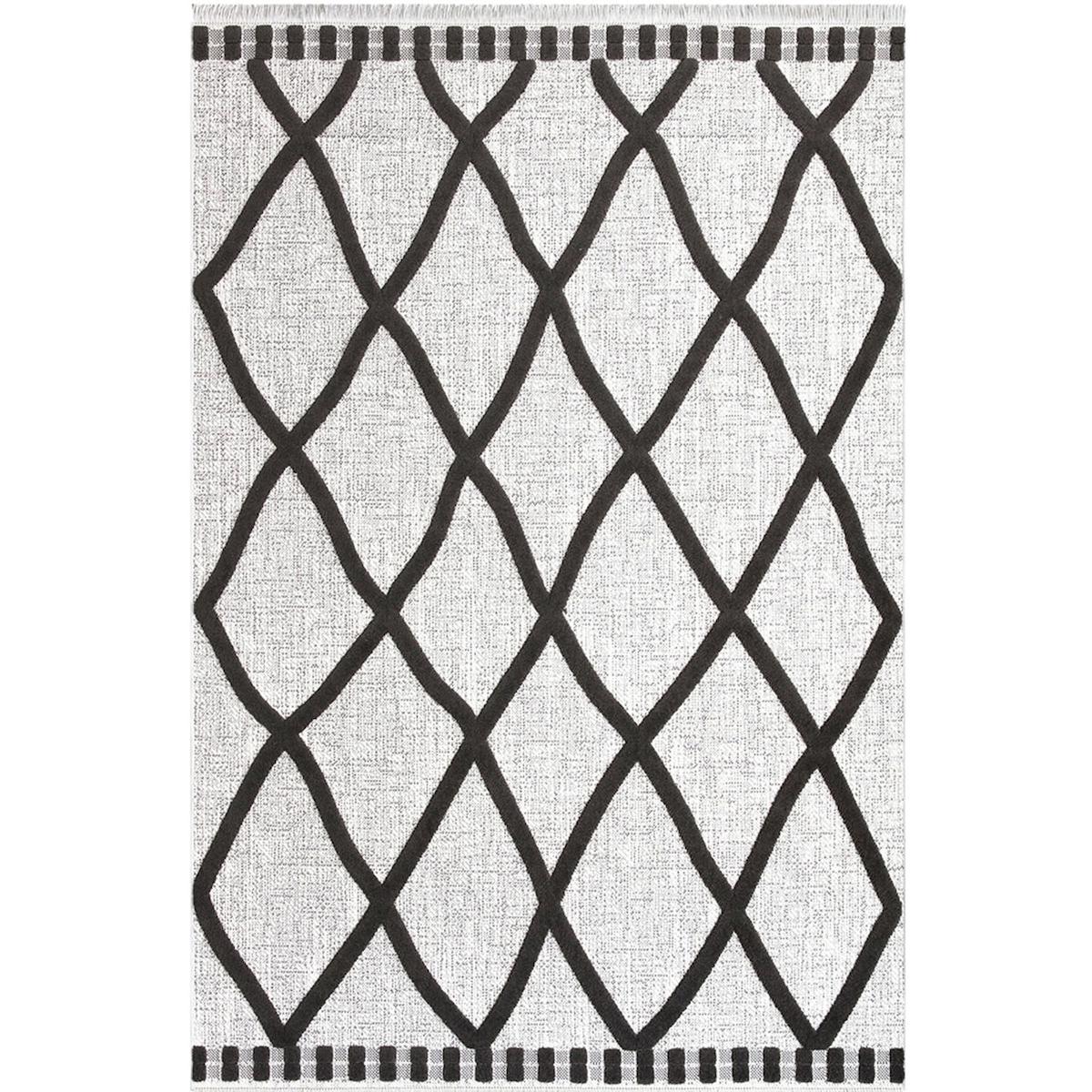 İpek Mekik Halı Almond 11414 Krem 10 mm Polyester Toz Tutmaz Yıkanabilir Orta Kaymaz Jüt Taban Geometrik Dikdörtgen Makine Dokuma Antre-Çocuk Odası-Salon-Yatak Odası Halısı 200x290 cm