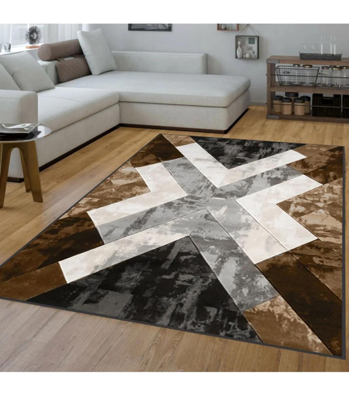 Rovigo Home RVG1549-SD287 Çok Renkli 8 mm Polyester Antibakteriyel-Leke Tutmaz-Toz Tutmaz Yıkanabilir İnce Kaymaz Dot Taban Dikdörtgen Makine Dokuma Salon Halısı 160x230 cm