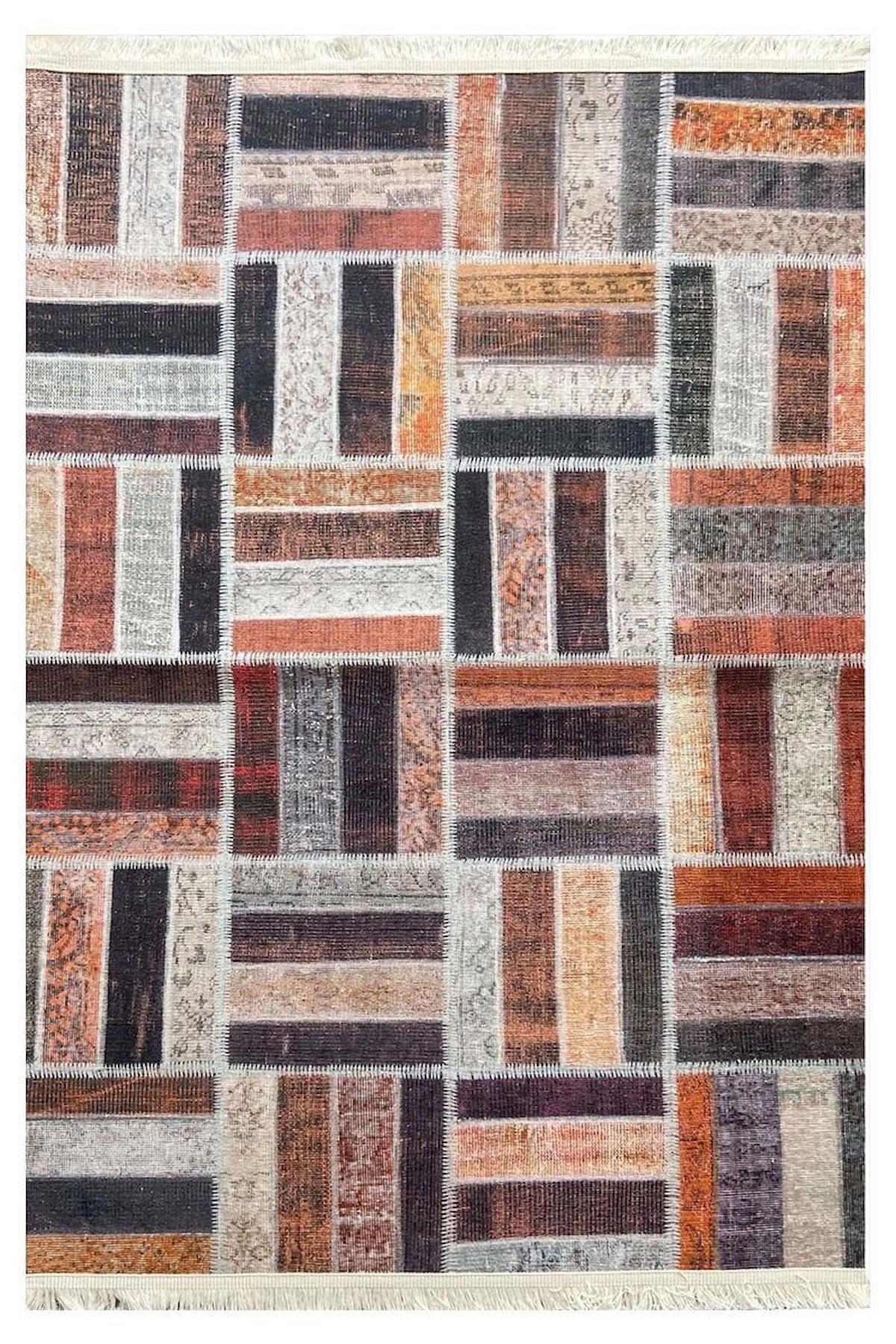 Prizma Home V6519 Çok Renkli Pamuk Toz Tutmaz Yıkanabilir Orta Dikdörtgen Makine Dokuma Oturma Odası-Salon Halısı 180x300 cm