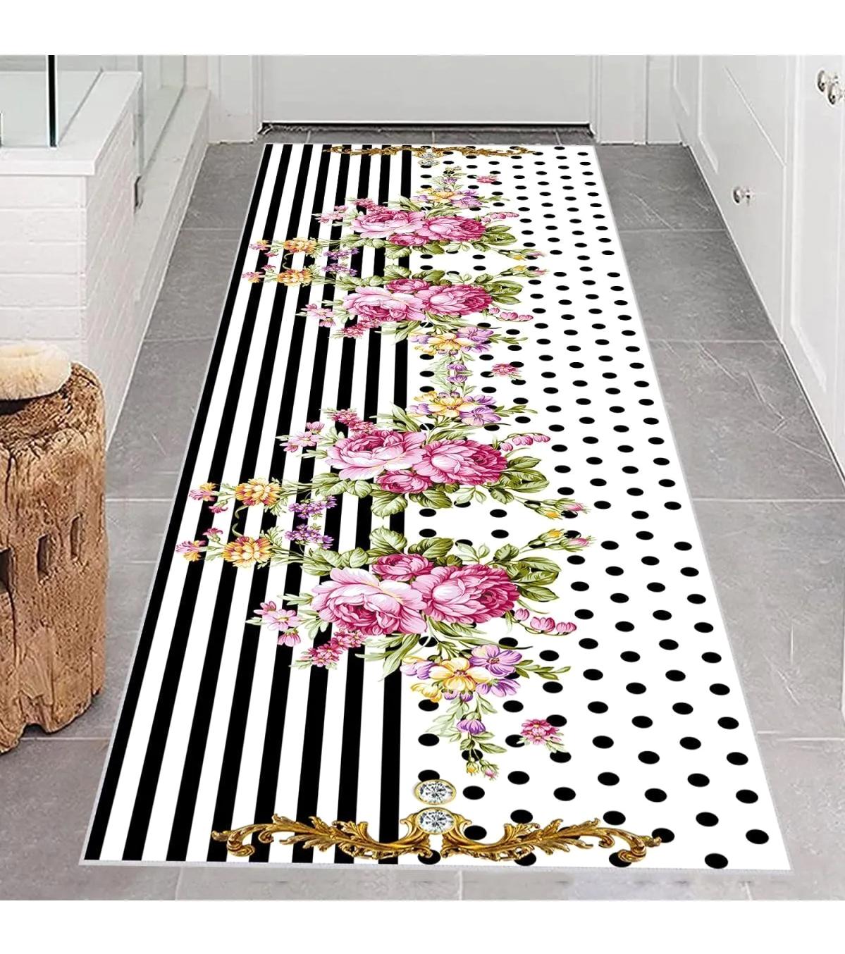Rovigo Home RVG0663 Çok Renkli 8 mm Polyester Antibakteriyel-Leke Tutmaz-Toz Tutmaz Yıkanabilir İnce Kaymaz Dot Taban Dikdörtgen Makine Dokuma Salon Halısı 80x150 cm