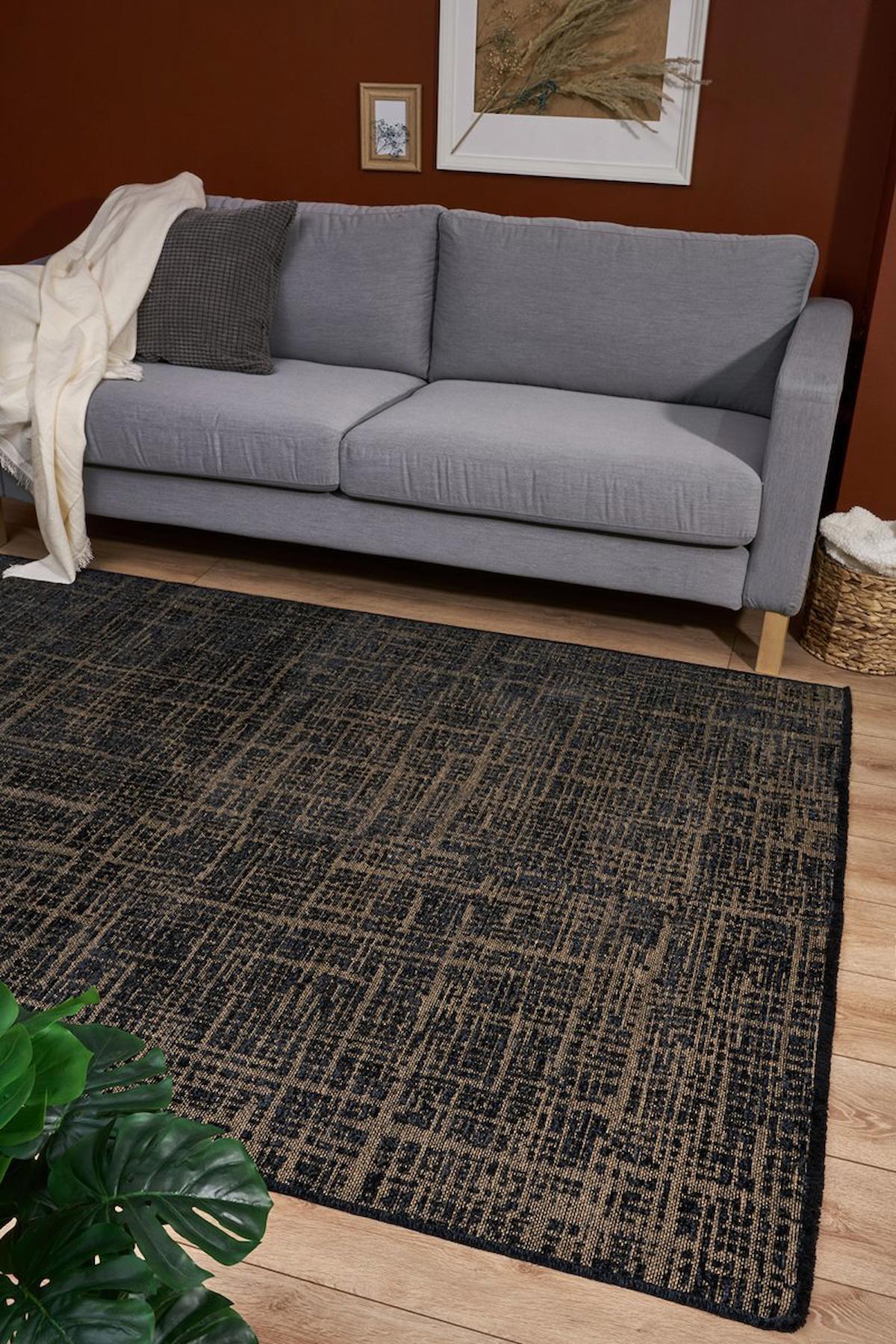 Apex Gloria 4015 Antrasit Viskon Yıkanabilir İnce Kaymaz Dikdörtgen Makine Dokuma Salon Halısı 50x80 cm