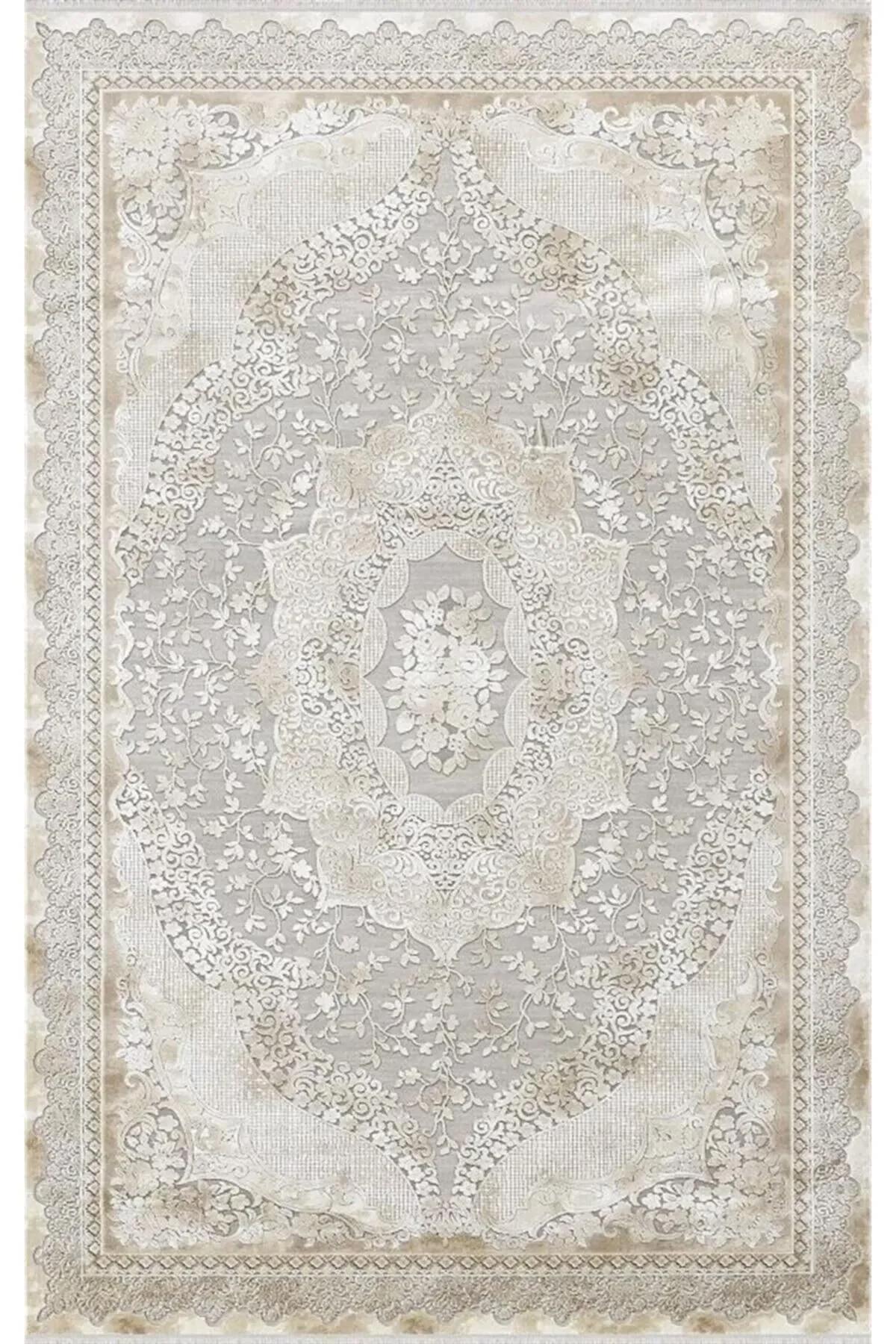 Merinos Tresor 19932 Krem 8.5 mm Akrilik Yumuşak Yıkanabilir Kalın Kaymaz Dikdörtgen Makine Dokuma Salon Halısı 80x200 cm