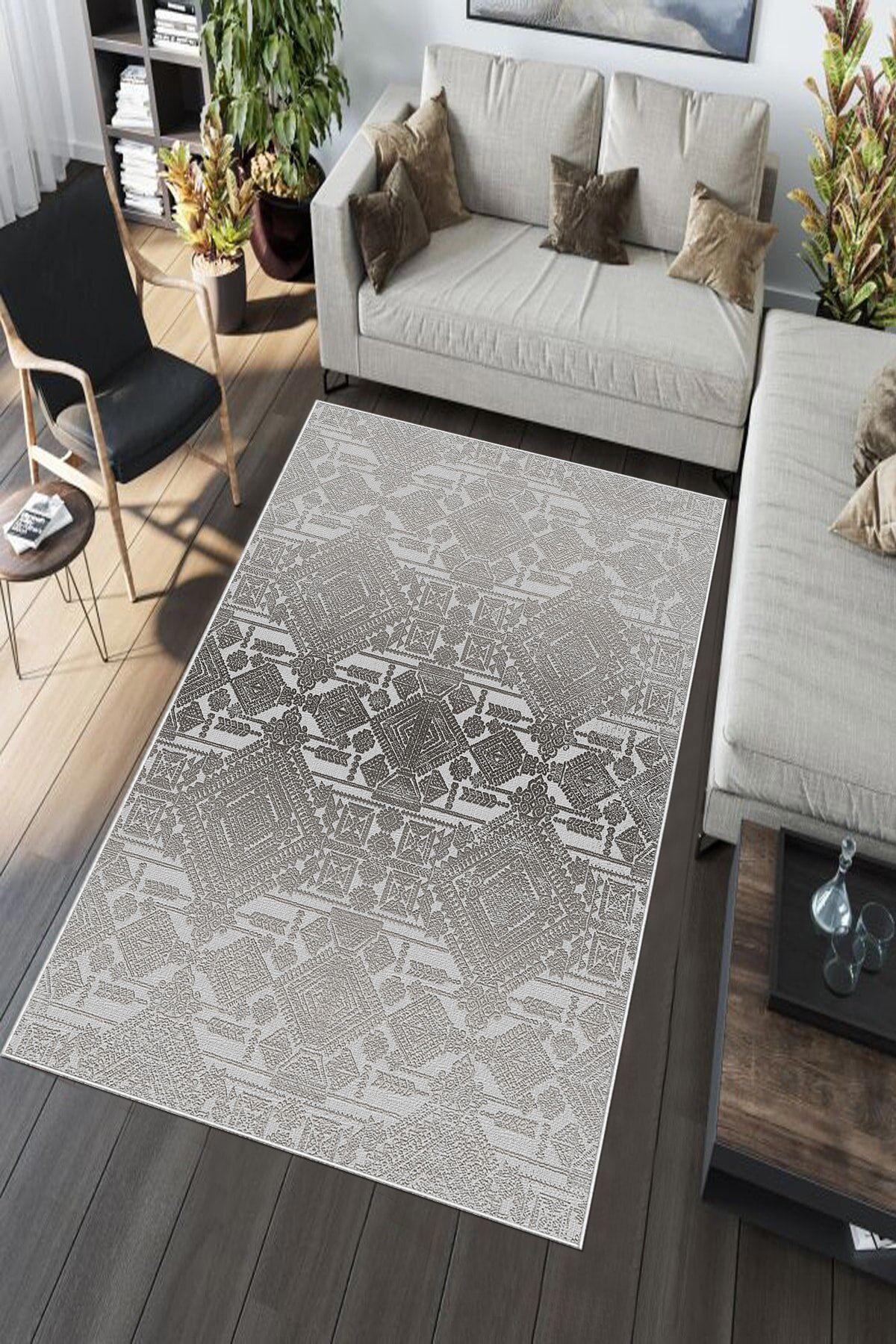 Aldora A195 Bej 9 mm Deri Yıkanabilir İnce Kaymaz Jüt Taban Dikdörtgen Makine Dokuma Salon Halısı 160x230 cm