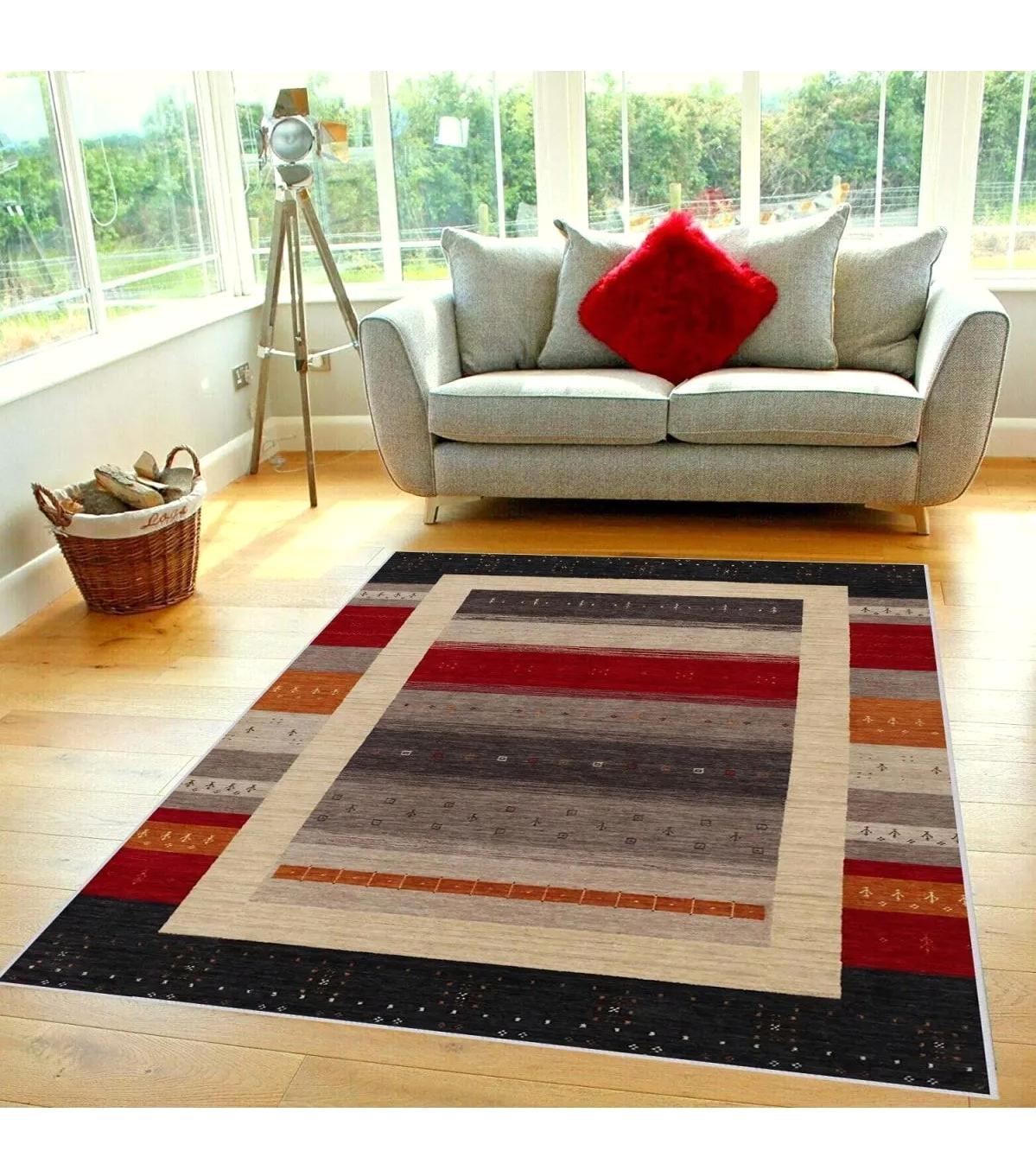 Rovigo Home RVG0373 Çok Renkli 8 mm Polyester Antibakteriyel-Leke Tutmaz-Toz Tutmaz Yıkanabilir İnce Kaymaz Dot Taban Dikdörtgen Makine Dokuma Salon Halısı 200x290 cm