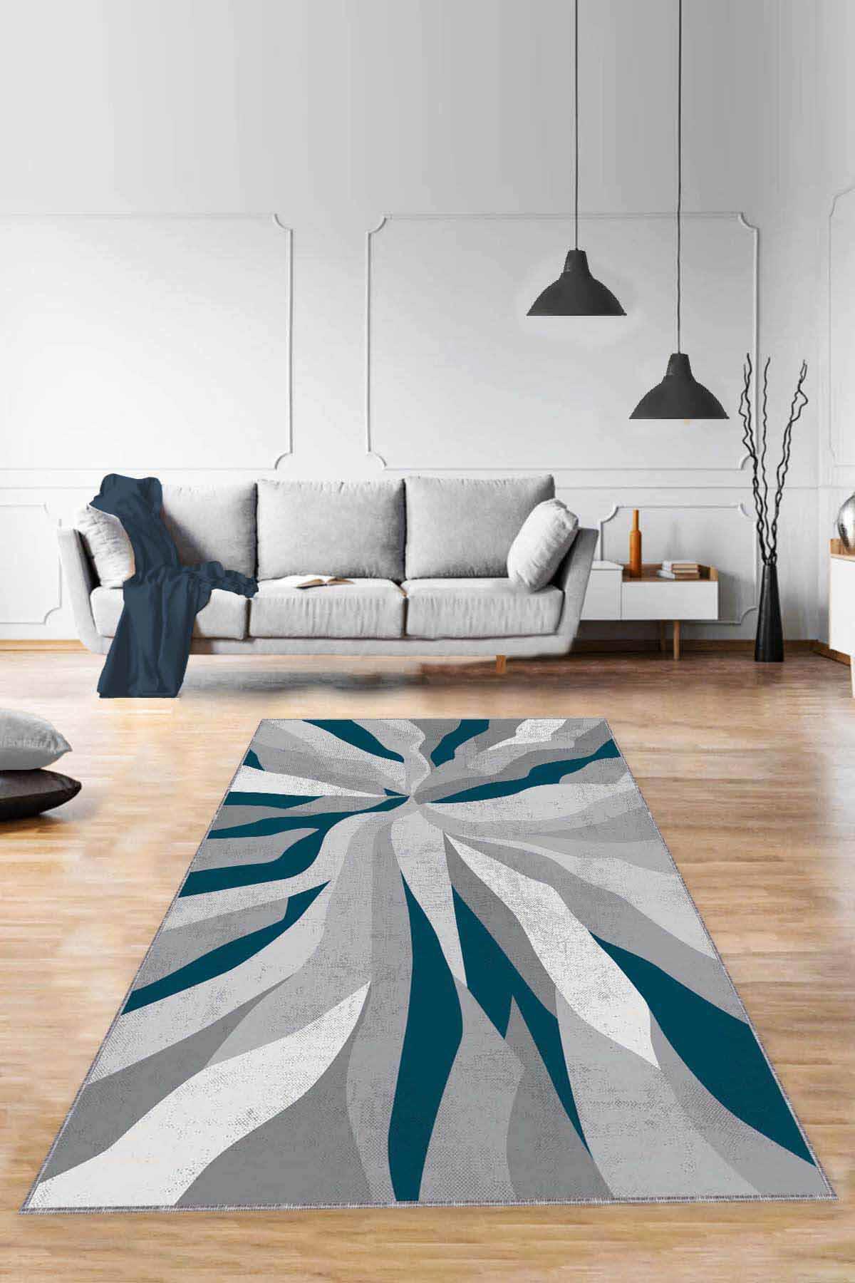 Viva Home ME003 Çok Renkli 7 mm Mikropolyester Leke Tutmaz-Yalıtıma Yardımcı Yıkanabilir İnce Kaymaz Taban Dikdörtgen Makine Dokuma Salon Halısı 200x290 cm