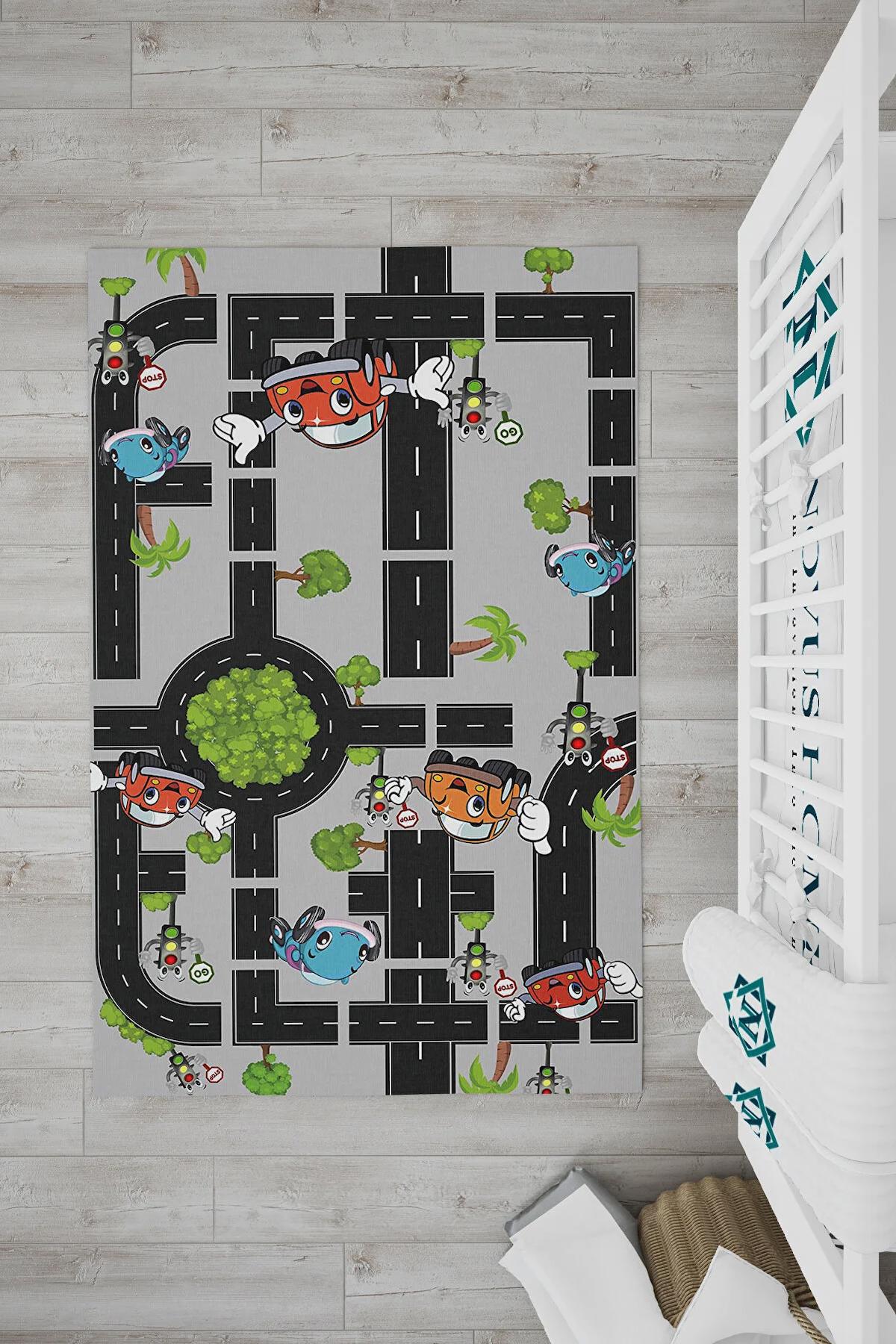 Novus Home Punto Serisi Lacivert 7 mm Polyester Antibakteriyel-Toz Tutmaz-Yalıtıma Yardımcı Yıkanabilir İnce Kaymaz Taban Dikdörtgen Makine Dokuma Çocuk Odası Halısı 80x500 cm