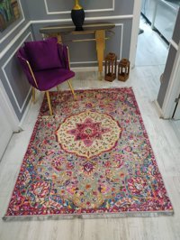 Doruklar Home Collection Krem 0.8 mm Mikropolyester Antibakteriyel Yıkanabilir İnce Kaymaz Taban Dikdörtgen Makine Dokuma Salon Halısı 80x300 cm