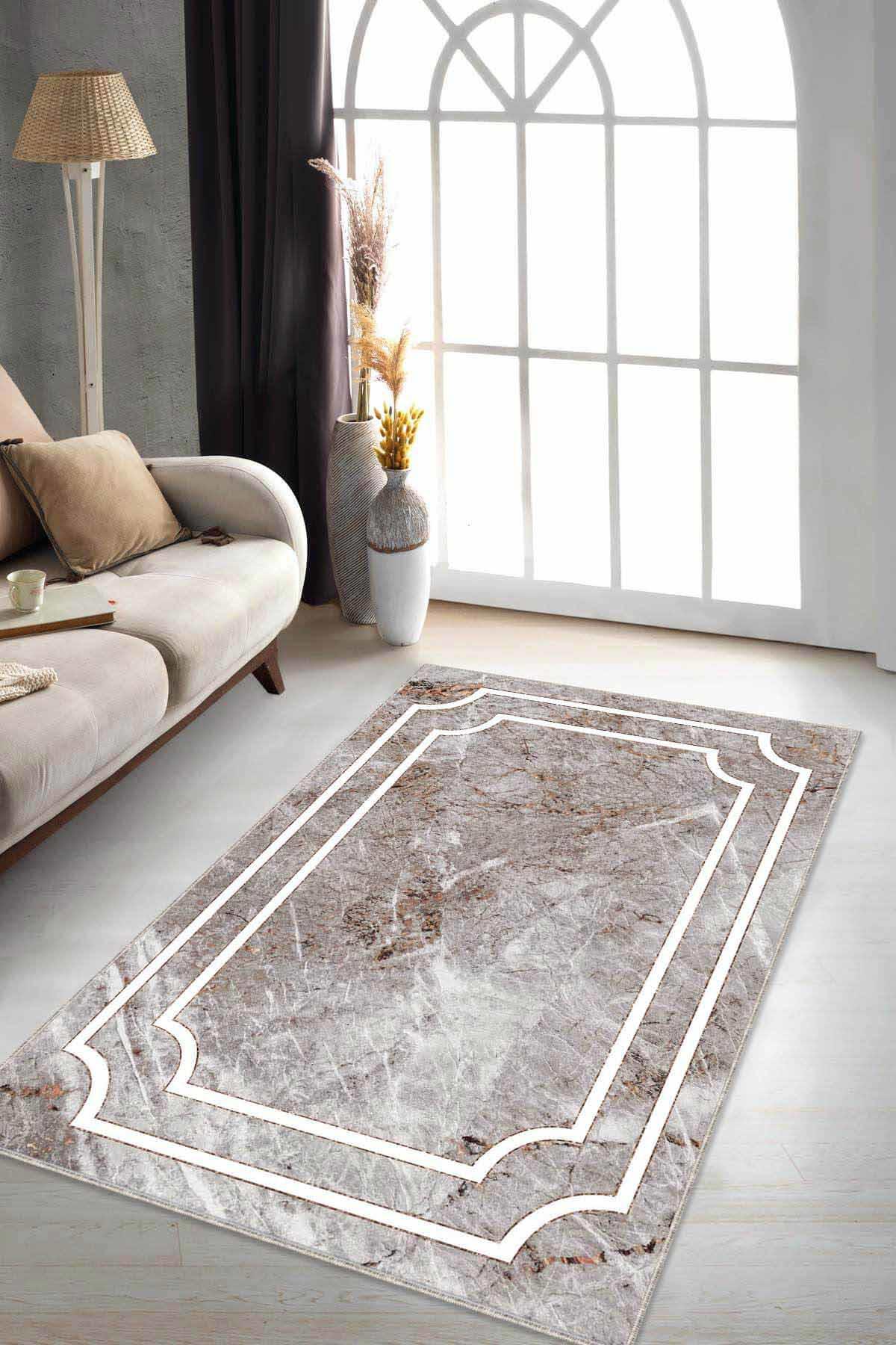 Viva Home RV062 Bakır 7 mm Mikropolyester Yıkanabilir İnce Kaymaz Jüt Taban Dikdörtgen Makine Dokuma Salon Halısı 80x300 cm