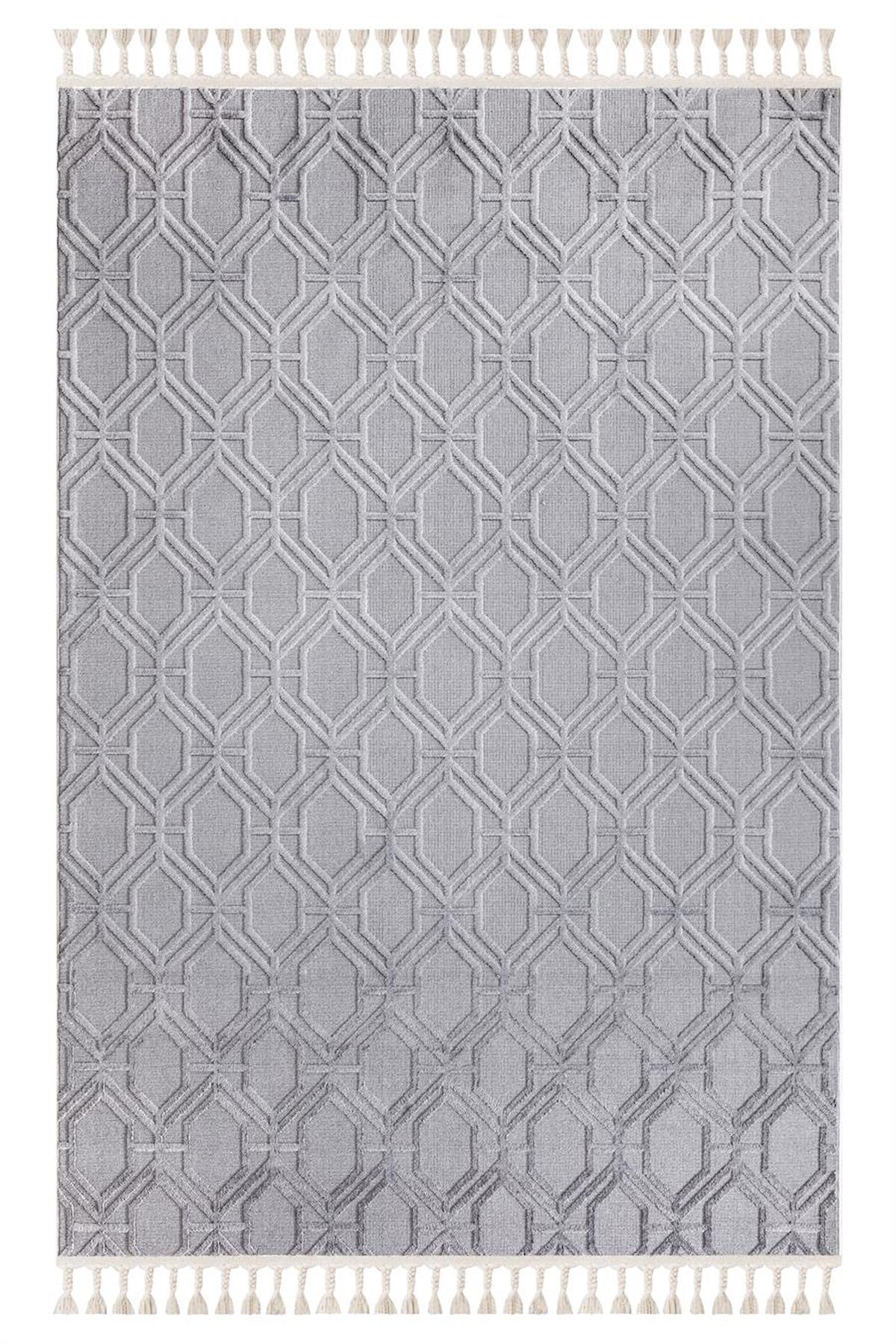 İpek Mekik Halı Lux 11709 Gri 11 mm Polyester Yıkanabilir Orta Kaymaz Pamuk Taban Dikdörtgen Makine Dokuma Antre-Çocuk Odası-Salon-Yatak Odası Halısı 100x350 cm