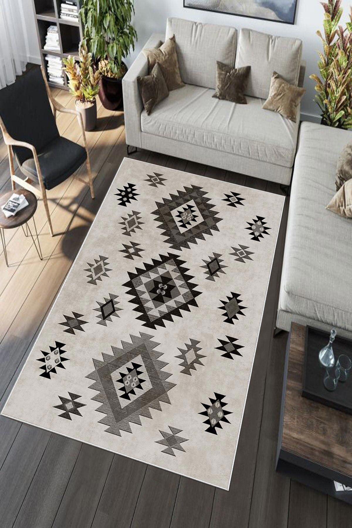 Aldora A134 Bej 9 mm Deri Antibakteriyel Yıkanabilir İnce Kaymaz Deri Taban Dikdörtgen Makine Dokuma Salon Halısı 100x200 cm
