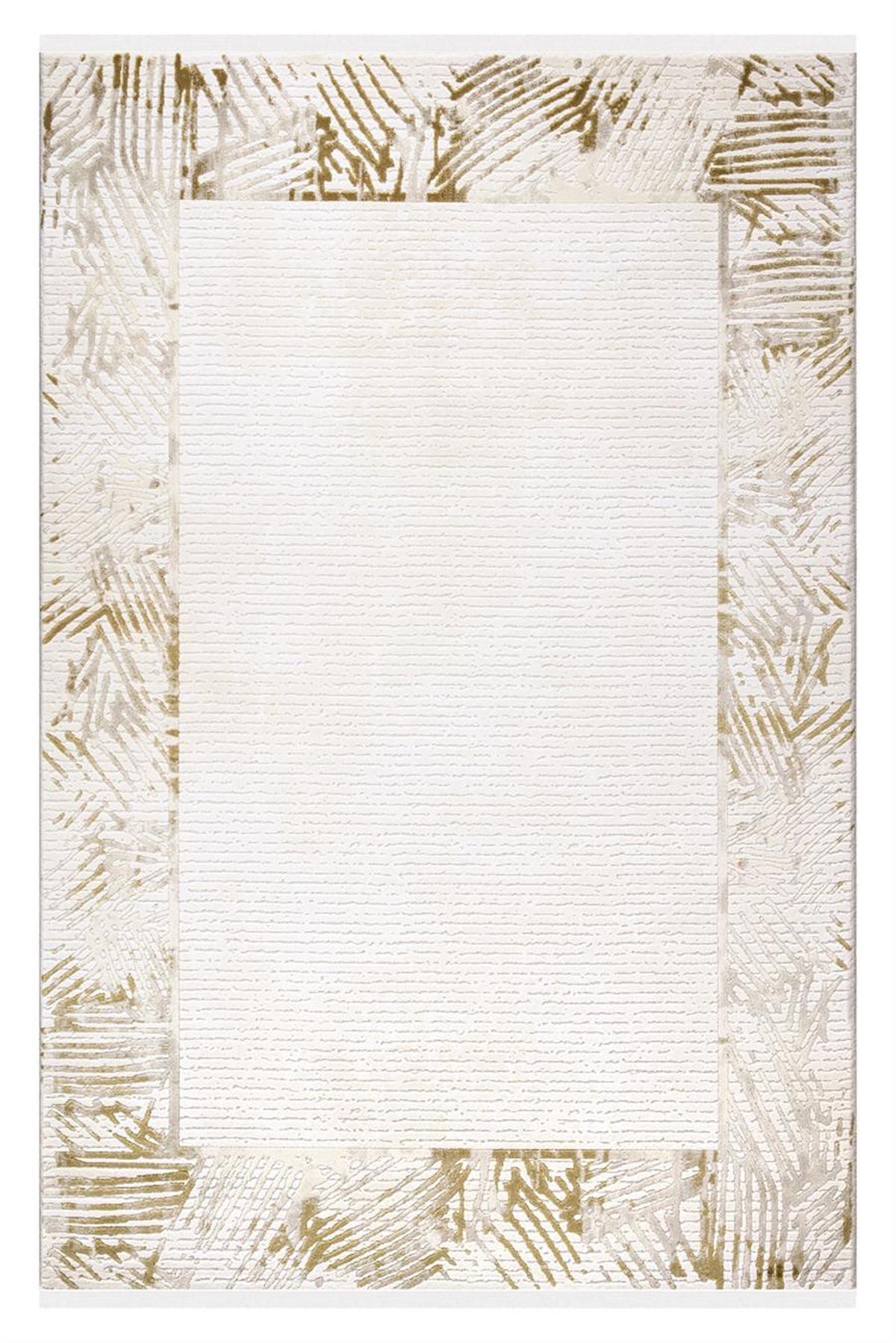 İpek Mekik Halı Sardes 6453A Krem 11 mm Akrilik Yıkanabilir Orta Kaymaz Pamuk Taban Dikdörtgen Makine Dokuma Antre-Çocuk Odası-Salon-Yatak Odası Halısı 120x180 cm