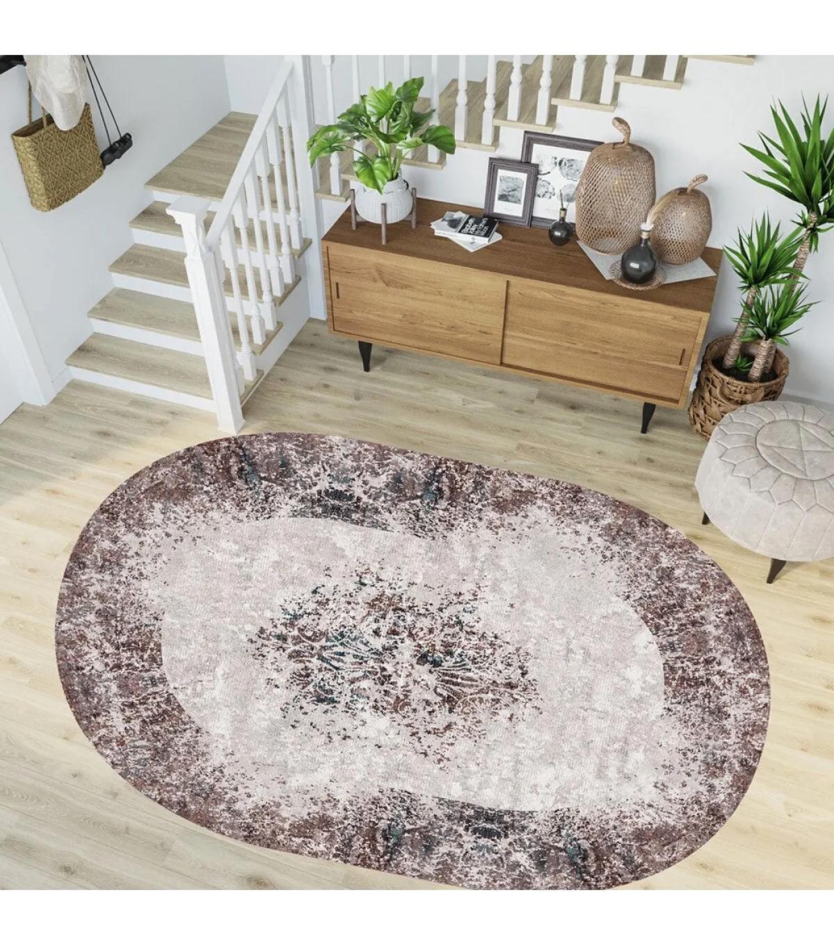 Rovigo Home RVG7274-HT198 Krem 8 mm Polyester Yıkanabilir Orta Kaymaz Dot Taban Dikdörtgen Makine Dokuma Salon Halısı 120x180 cm