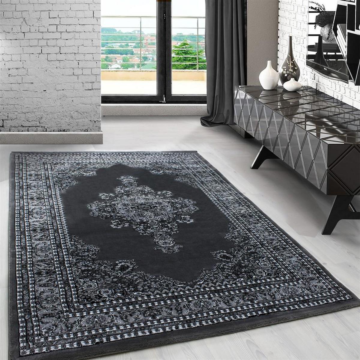 Red Halı Füme 11 mm Polipropilen Yıkanabilir Kalın Jüt Taban Dikdörtgen Makine Dokuma Salon Halısı 120x180 cm
