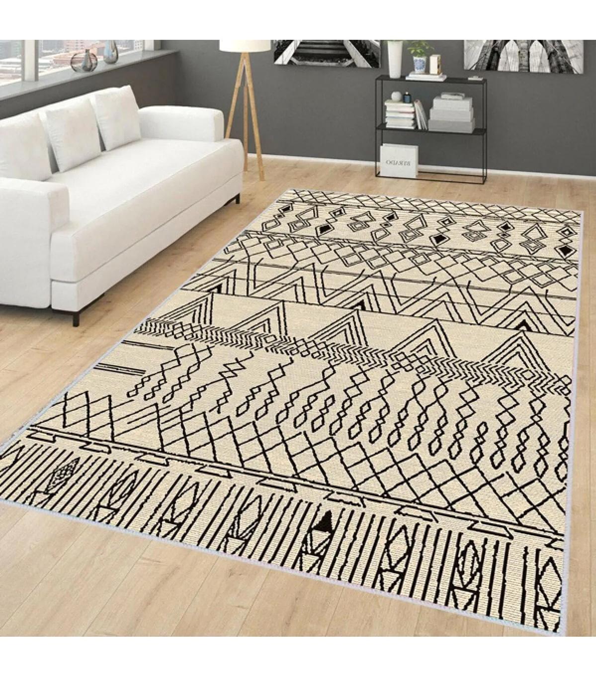 Rovigo Home RVG0142-SD944 Krem 8 mm Polyester Yıkanabilir Orta Kaymaz Dot Taban Dikdörtgen Makine Dokuma Salon Halısı 120x160 cm