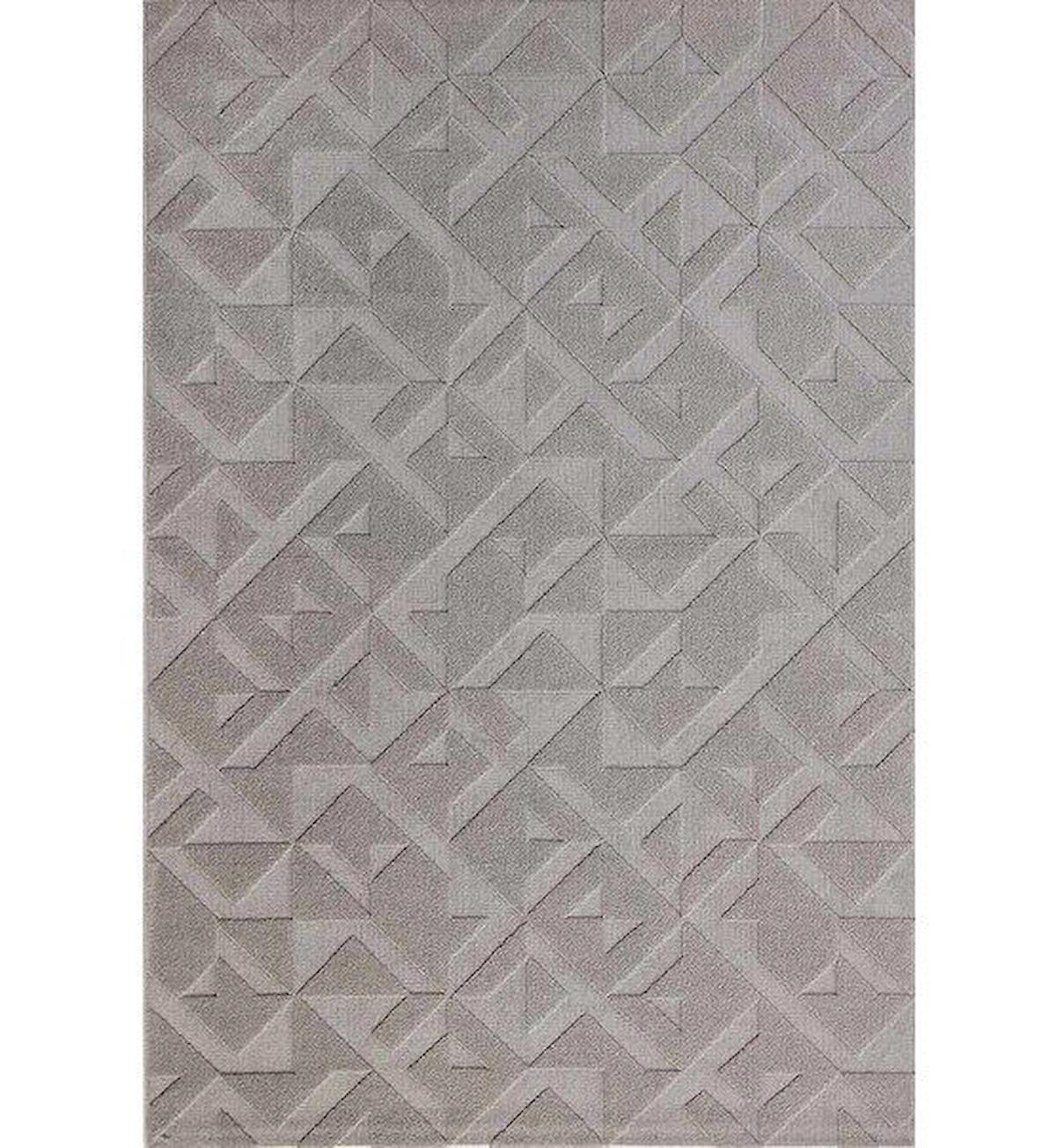 Gümüşsuyu Deco Geo 15869 Gri 10 mm Pamuk-Polyester Toz Tutmaz Yıkanabilir Kalın Kaymaz Geometrik Dikdörtgen Makine Dokuma Salon Halısı 80x150 cm