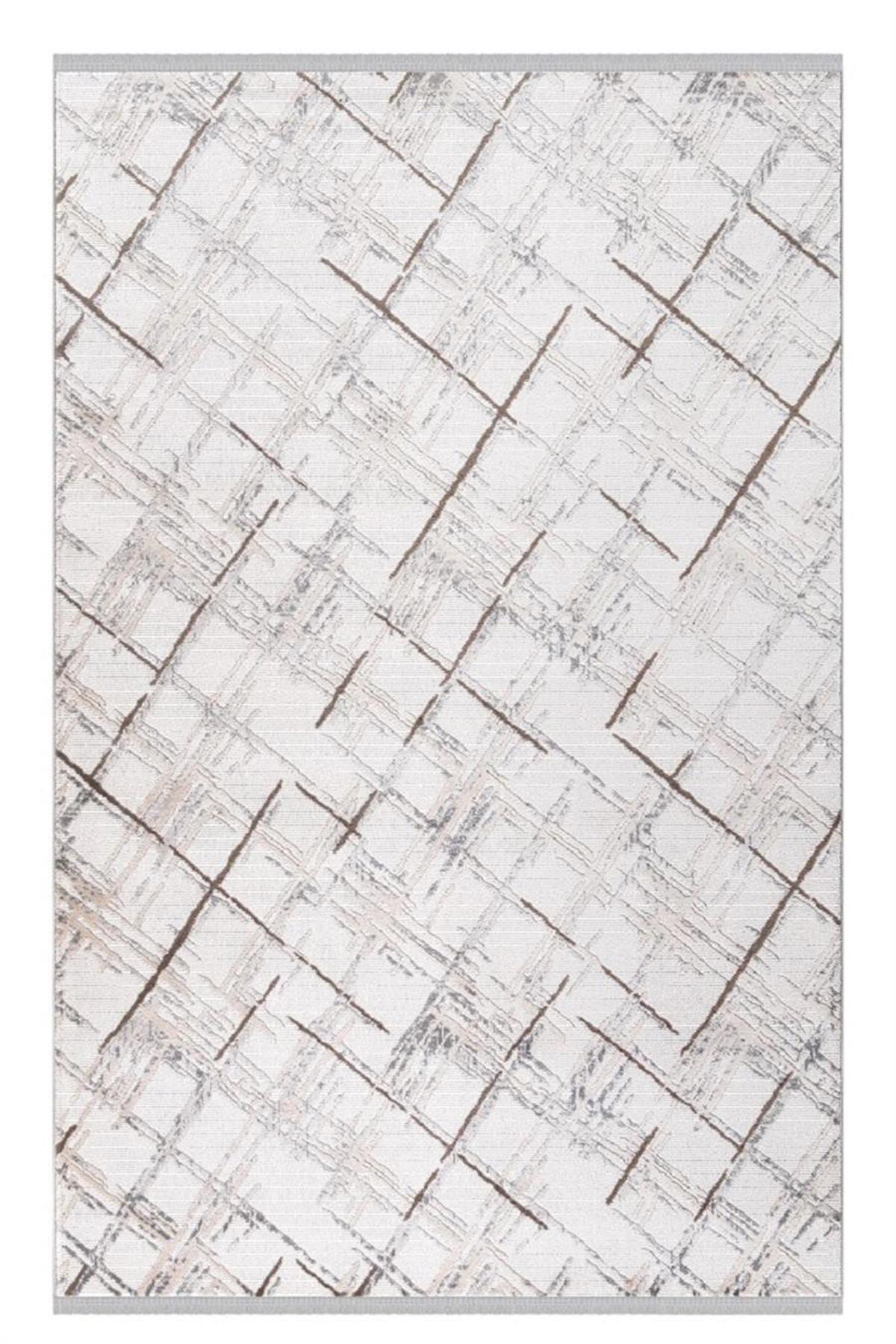 İpek Mekik Halı Anisa 15952 Vizon 10 mm Akrilik Yıkanabilir Orta Kaymaz Pamuk Taban Dikdörtgen Makine Dokuma Antre-Çocuk Odası-Salon-Yatak Odası Halısı 80x150 cm