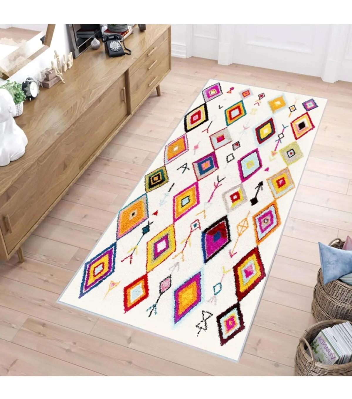 Rovigo Home RVG1131 Krem 8 mm Polyester Leke Tutmaz-Toz Tutmaz Yıkanabilir İnce Kaymaz Dot Taban Dikdörtgen Makine Dokuma Salon Halısı 100x100 cm