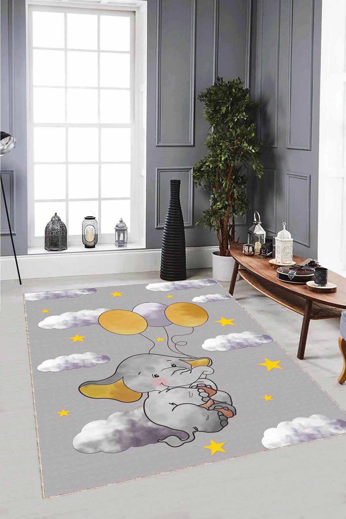 Viva Home AR1019 Gri 7 mm Mikropolyester Toz Tutmaz Yıkanabilir İnce Kaymaz Dot Taban Dikdörtgen Makine Dokuma Çocuk Odası Halısı 80x300 cm