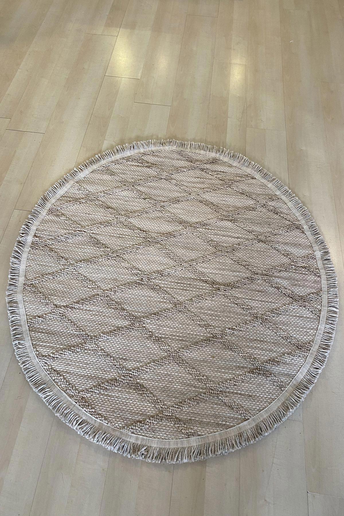 Eko Halı Cozy CZY04 Bej 10 mm Polyester Silinebilir Yıkanabilir Orta Kaymaz Yuvarlak Makine Dokuma Salon Halısı 100x200 cm