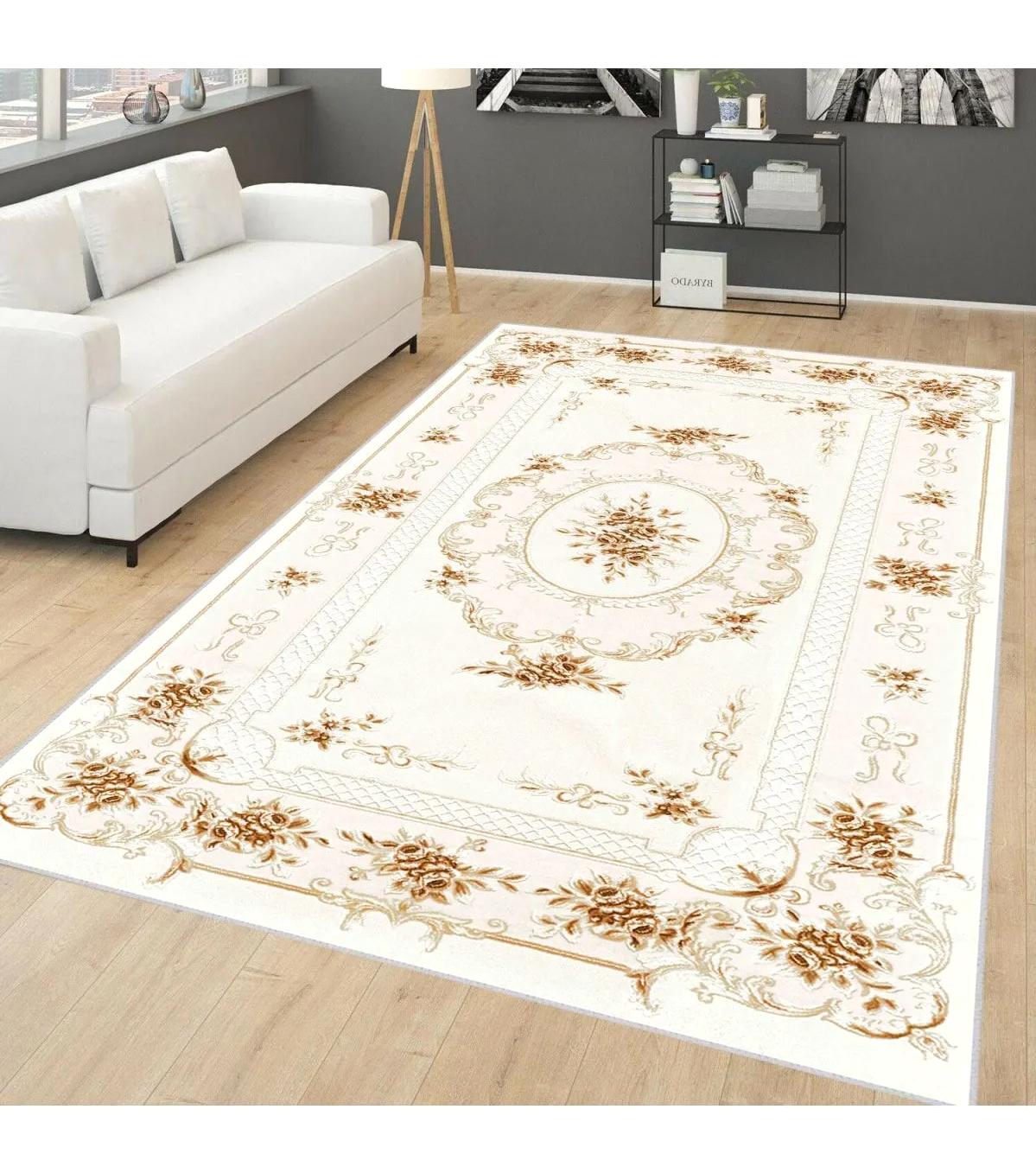 Rovigo Home RVG0637 Çok Renkli 8 mm Polyester Antibakteriyel-Leke Tutmaz-Toz Tutmaz Yıkanabilir İnce Kaymaz Dot Taban Dikdörtgen Makine Dokuma Salon Halısı 140x200 cm