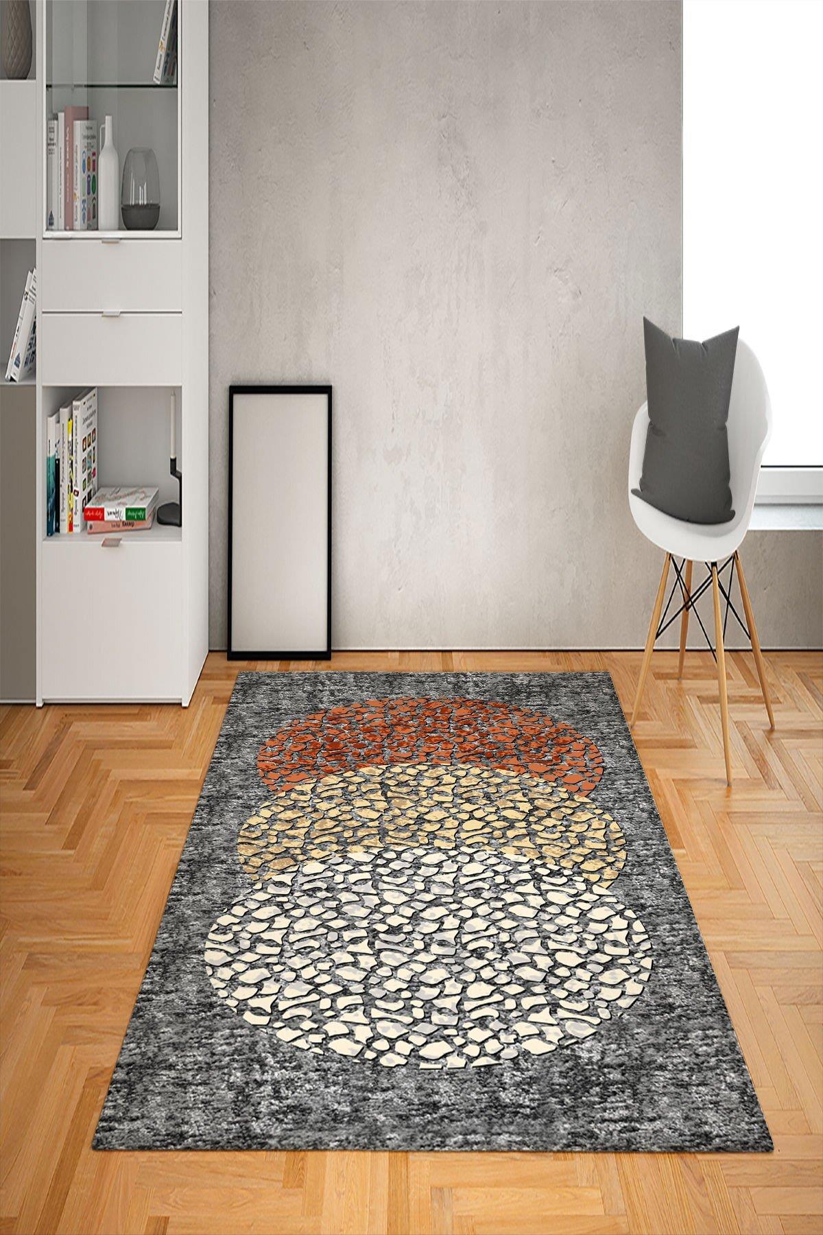 Doruklar Home Collection Krem 0.7 mm Yıkanabilir Kaymaz Taban Geometrik Dikdörtgen Makine Dokuma Halı 120x160 cm