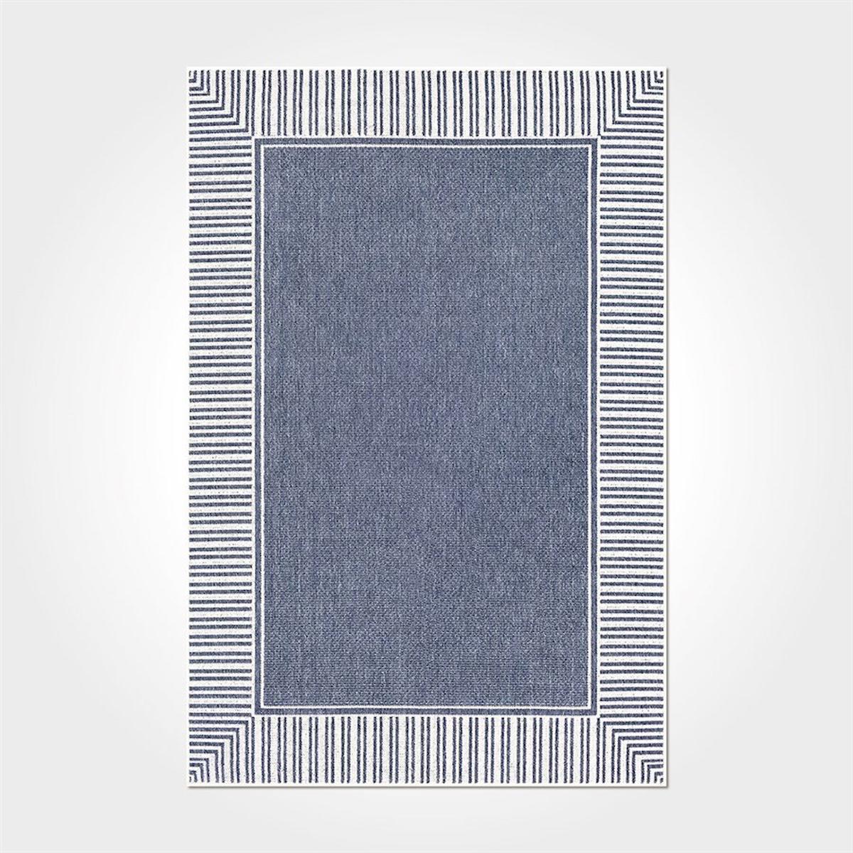 Crea Halı 2548PC Mavi Pamuk-Polyester Yıkanabilir İnce Kaymaz Pamuk Taban Dikdörtgen Makine Dokuma Salon Halısı 100x200 cm