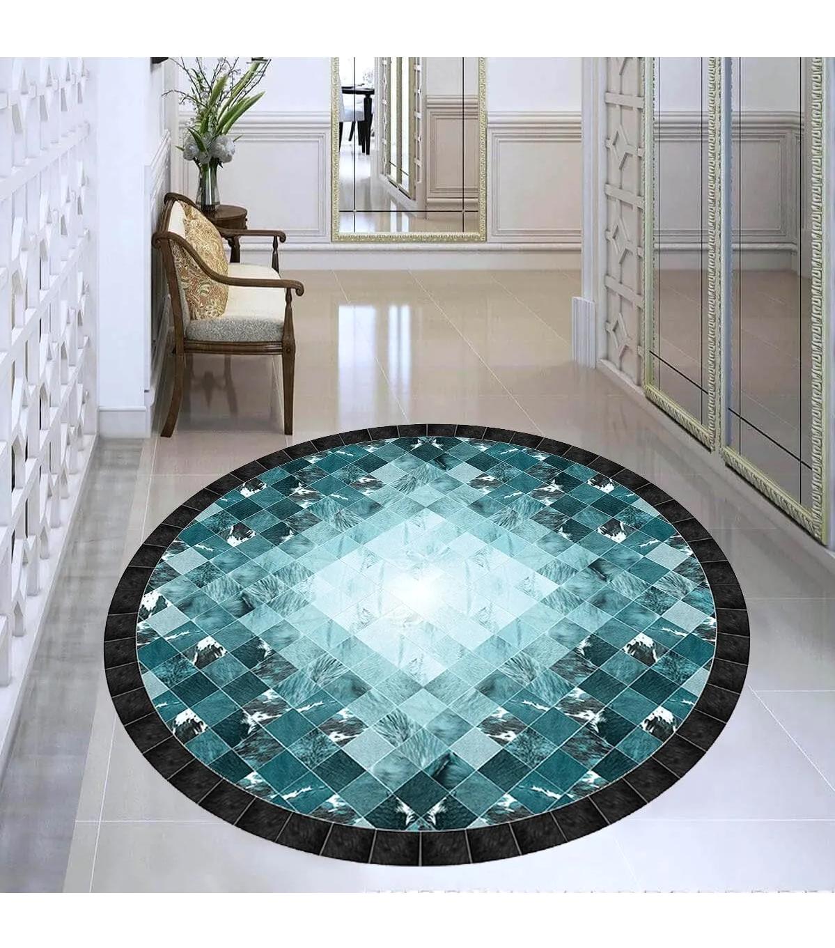 Rovigo Home RVG7341-SD1023 Çok Renkli 8 mm Polyester Antibakteriyel-Leke Tutmaz-Toz Tutmaz Yıkanabilir İnce Kaymaz Dot Taban Yuvarlak Makine Dokuma Salon Halısı 160x230 cm