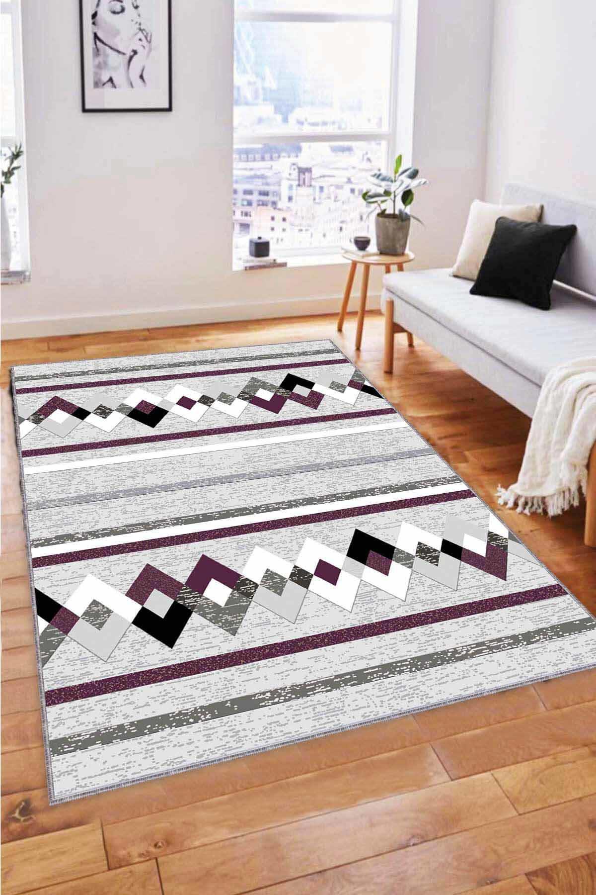 Viva Home RT05 Çok Renkli 7 mm Mikropolyester Yıkanabilir İnce Kaymaz Dikdörtgen Makine Dokuma Salon Halısı 160x230 cm