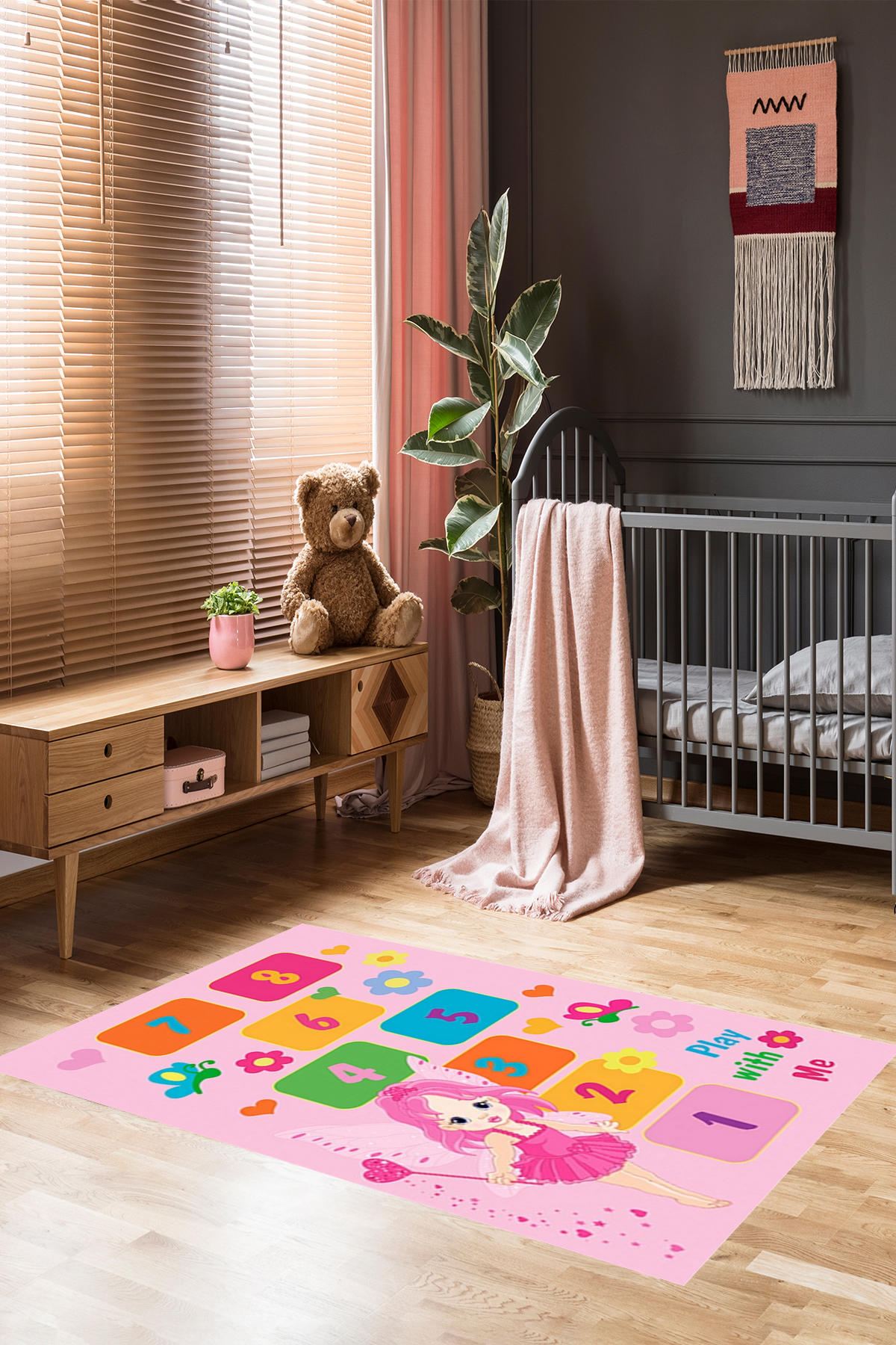 Homier Collection H-CK-10148A Krem 9 mm Pamuk Antibakteriyel Yıkanabilir Orta Kaymaz Dikdörtgen Makine Dokuma Çocuk Odası Halısı 100x200 cm