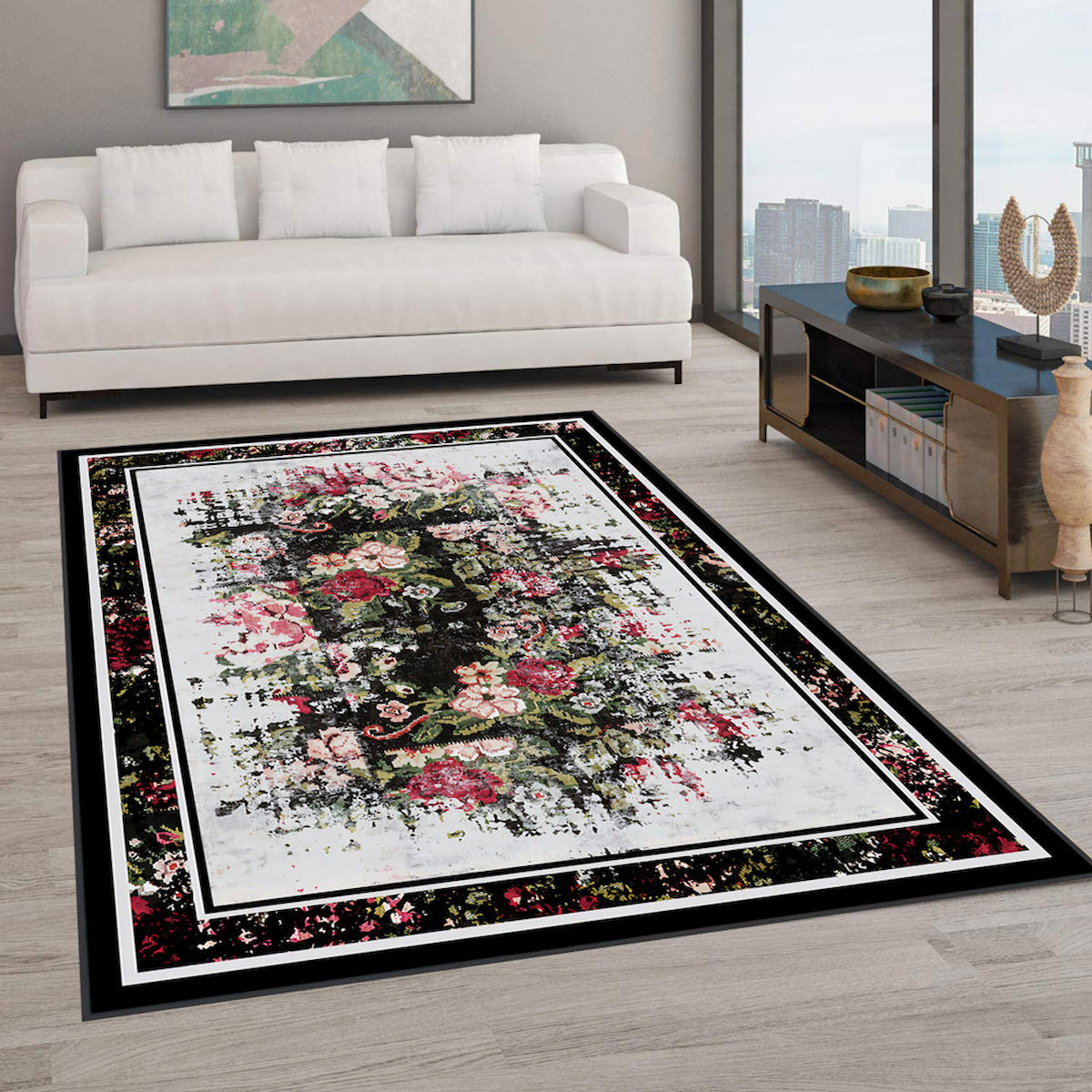 Rovigo Home RVG0574 Çok Renkli 8 mm Polyester Antibakteriyel-Leke Tutmaz-Toz Tutmaz Yıkanabilir İnce Kaymaz Dot Taban Dikdörtgen Makine Dokuma Salon Halısı 120x200 cm