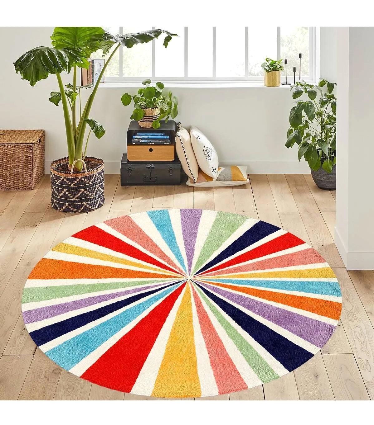 Rovigo Home RVG7348 Çok Renkli 8 mm Polyester Antibakteriyel-Leke Tutmaz-Toz Tutmaz Yıkanabilir Kaymaz Dot Taban Yuvarlak Makine Dokuma Halı 150x233 cm
