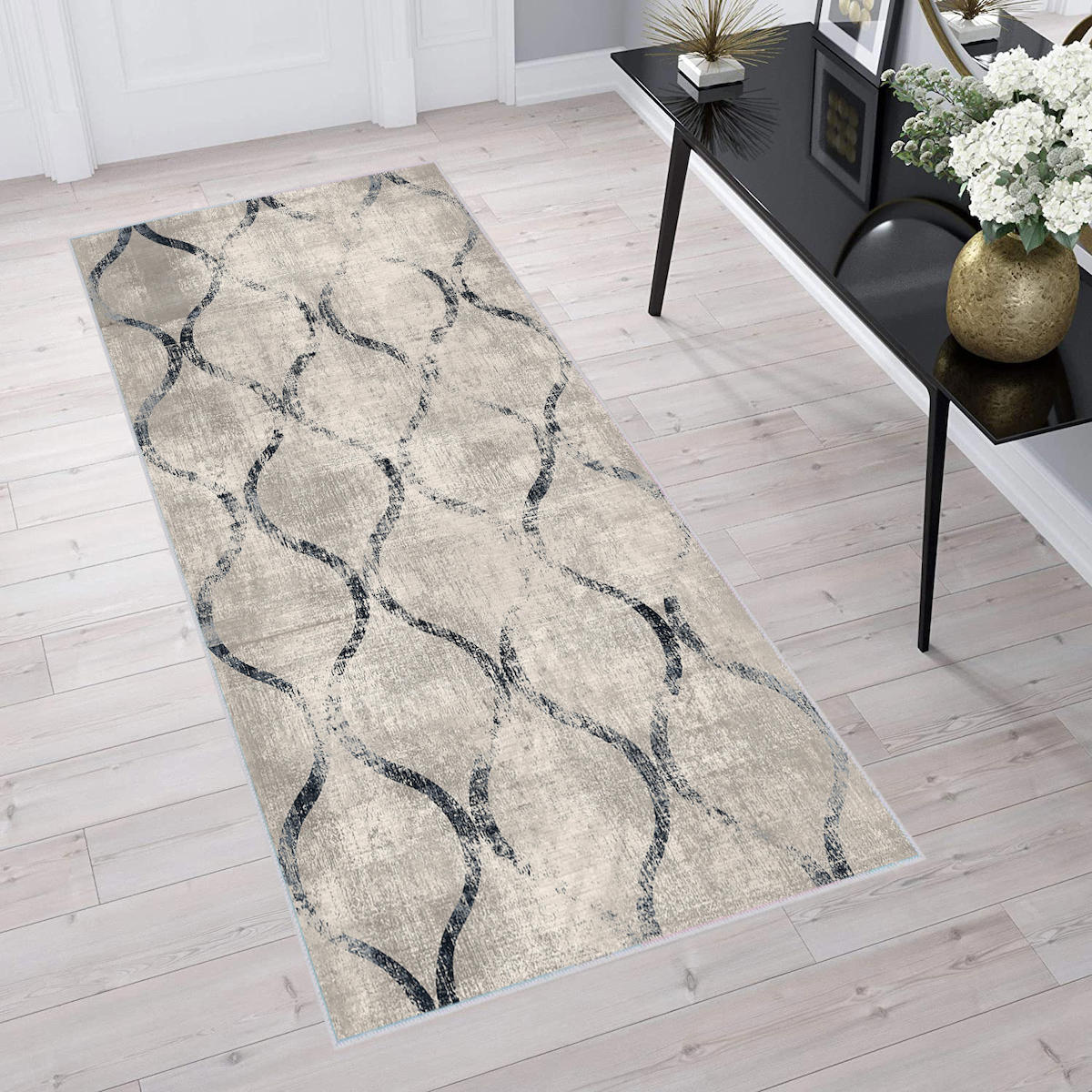 Rovigo Home RVG1596 Krem 8 mm Polyester Antibakteriyel-Leke Tutmaz-Toz Tutmaz Yıkanabilir İnce Kaymaz Dot Taban Dikdörtgen Makine Dokuma Salon Halısı 120x180 cm