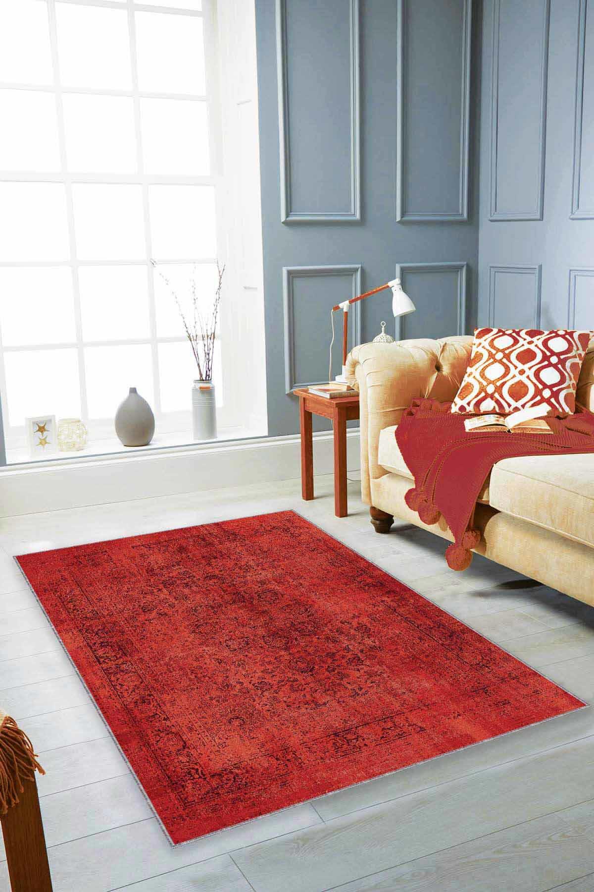Viva Home KR027 Çok Renkli 7 mm Mikropolyester Yıkanabilir İnce Kaymaz Taban Dikdörtgen Makine Dokuma Salon Halısı 140x200 cm