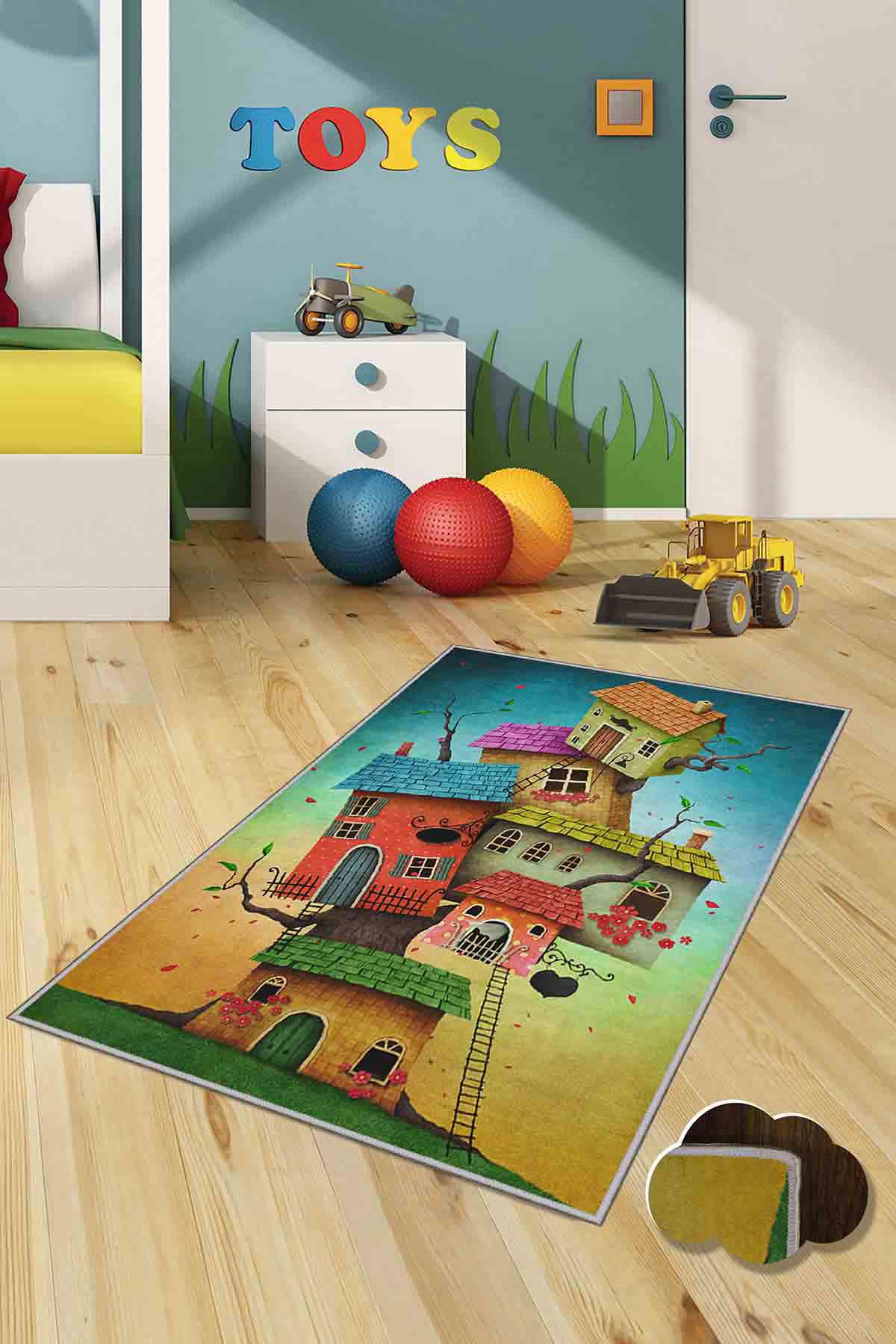 Homefesto Krem 5 mm Polyester Leke Tutmaz Yıkanabilir İnce Kaymaz Taban Dikdörtgen Makine Dokuma Çocuk Odası Halısı 140x200 cm