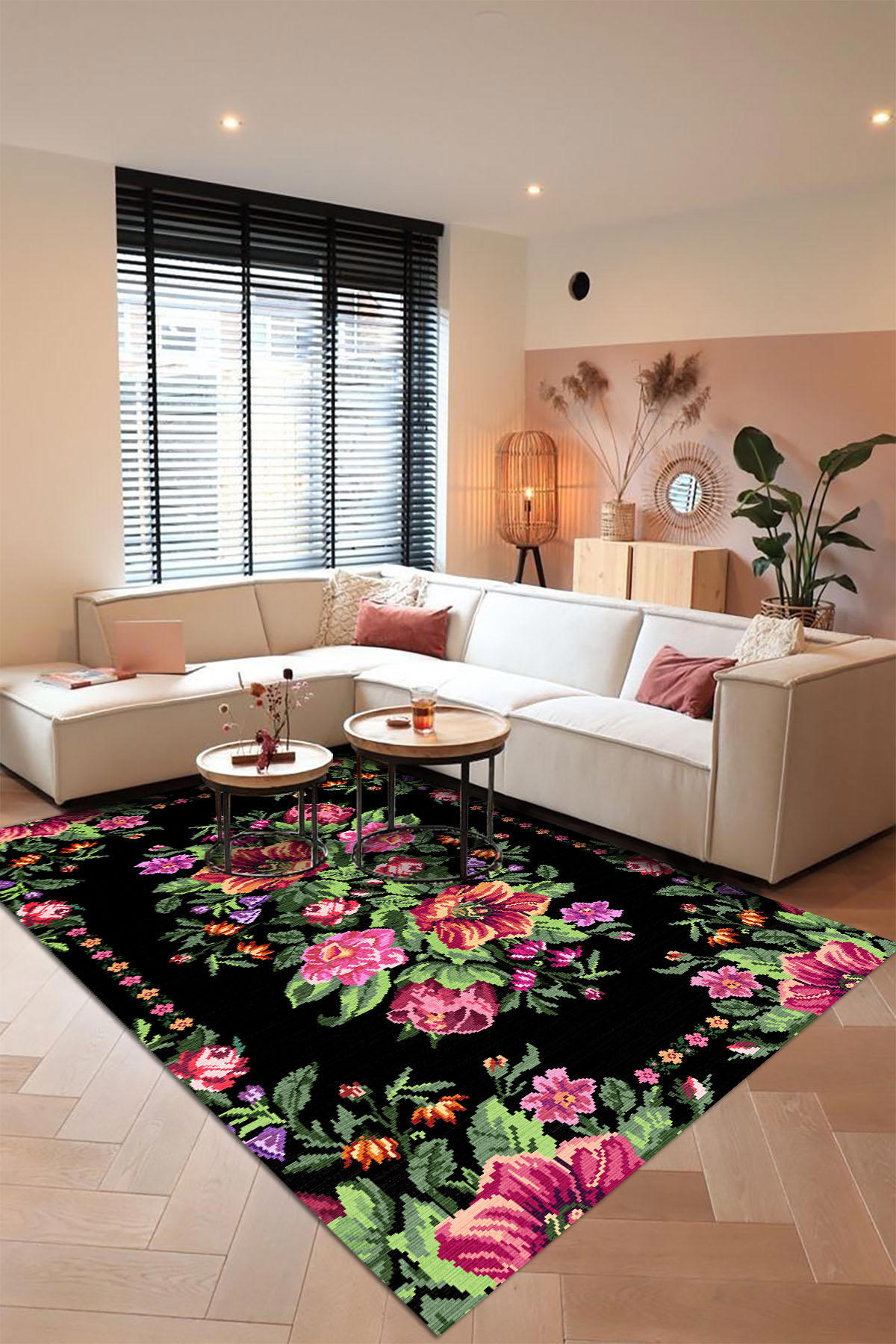 Aida Home Talmaz Çok Renkli 0.5 mm Pamuk Antibakteriyel Yıkanabilir İnce Kaymaz Pamuk Taban Dikdörtgen Makine Dokuma Salon Halısı 200x290 cm
