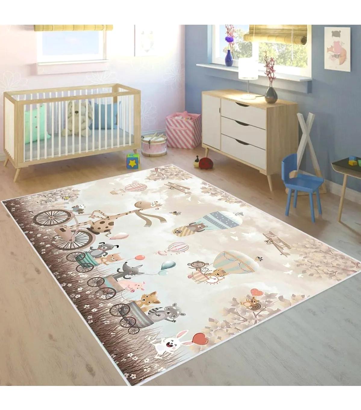 Rovigo Home RVG4058 Krem 8 mm Polyester Yıkanabilir Orta Kaymaz Dot Taban Dikdörtgen Makine Dokuma Çocuk Odası Halısı 80x150 cm