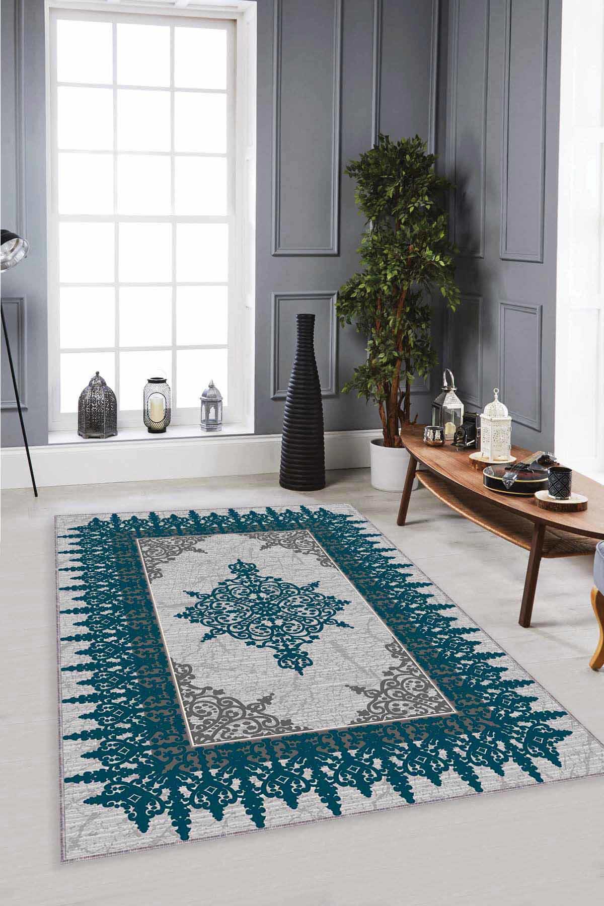 Viva Home MK37 Çok Renkli 7 mm Mikropolyester Leke Tutmaz-Yalıtıma Yardımcı Yıkanabilir İnce Kaymaz Taban Dikdörtgen Makine Dokuma Salon Halısı 100x500 cm