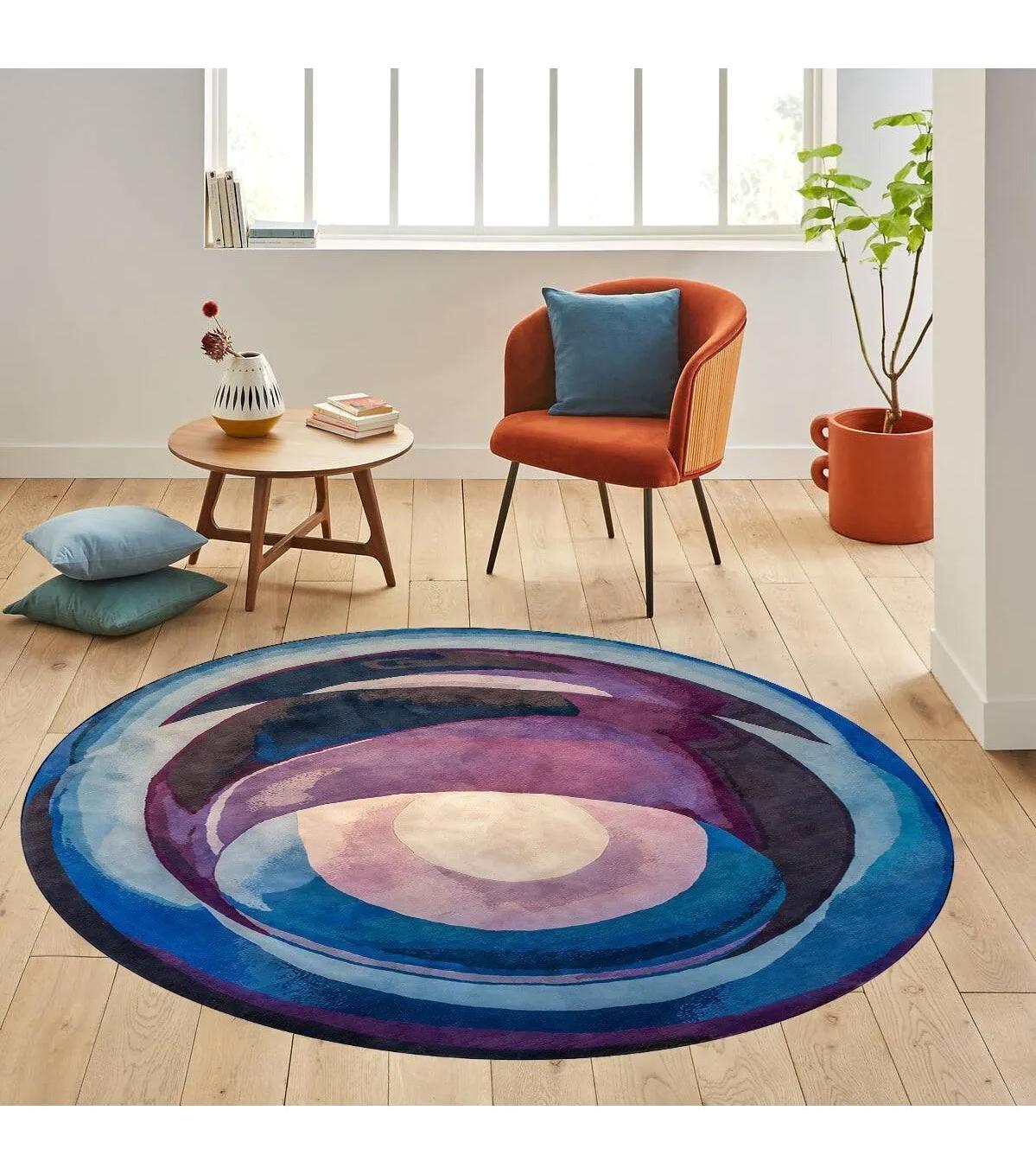 Rovigo Home RVG7278 Çok Renkli 8 mm Polyester Antibakteriyel-Leke Tutmaz-Toz Tutmaz Yıkanabilir İnce Kaymaz Dot Taban Yuvarlak Makine Dokuma Salon Halısı 120x200 cm