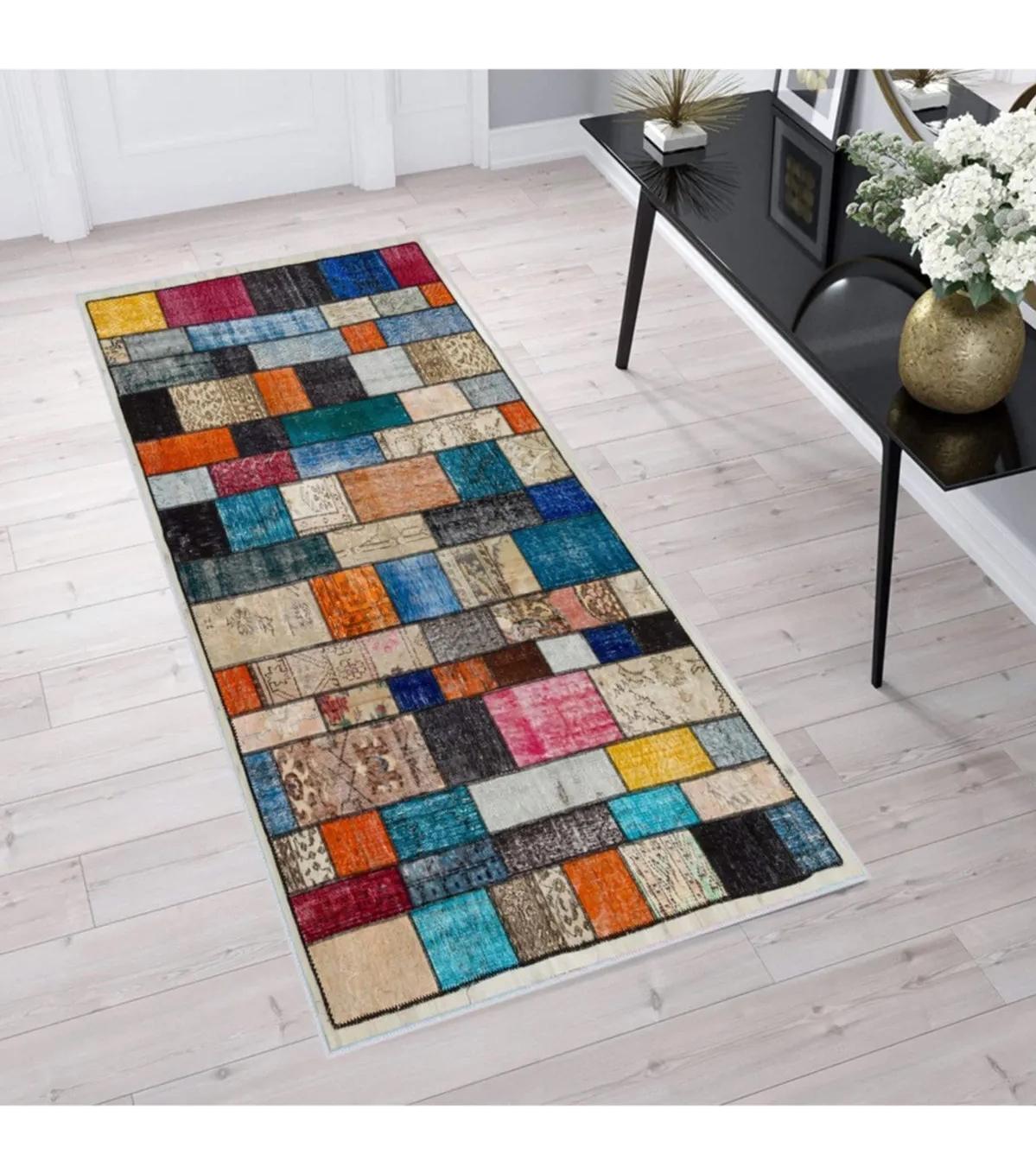 Rovigo Home RVG1725 Mavi 8 mm Polyester Antibakteriyel-Leke Tutmaz-Toz Tutmaz Yıkanabilir İnce Kaymaz Dot Taban Dikdörtgen Makine Dokuma Salon Halısı 120x180 cm