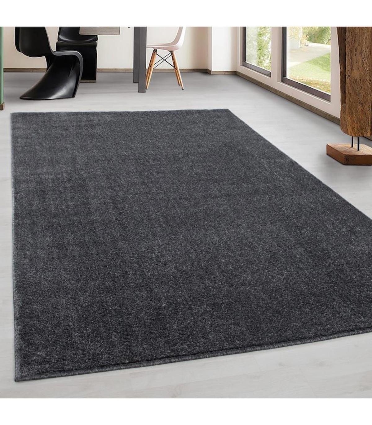 Carpettex Gri 10 mm Polipropilen Yıkanabilir İnce Kaymaz Dikdörtgen Makine Dokuma Salon Halısı 80x150 cm