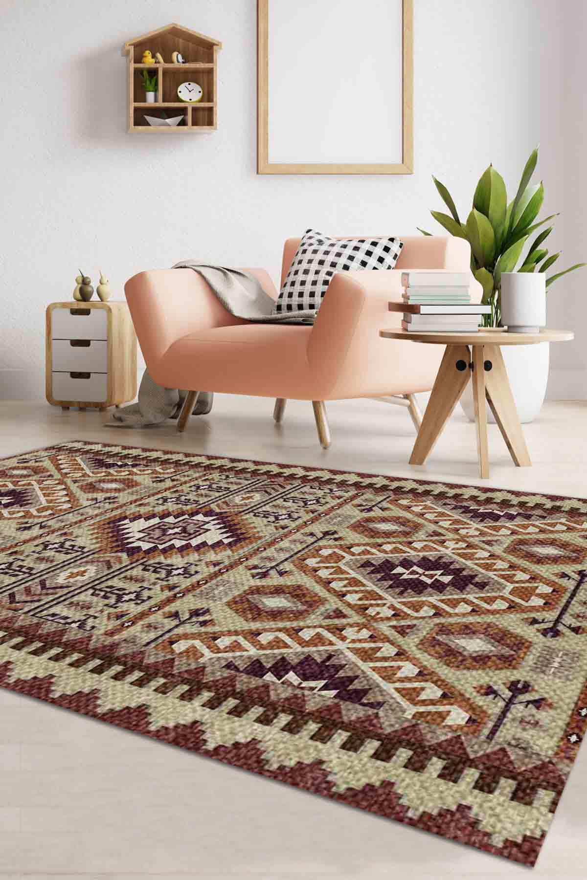 İlyaki Home Araceli Krem 0.8 mm Pamuk Yıkanabilir İnce Kaymaz Jüt Taban Dikdörtgen Makine Dokuma Salon Halısı 80x150 cm