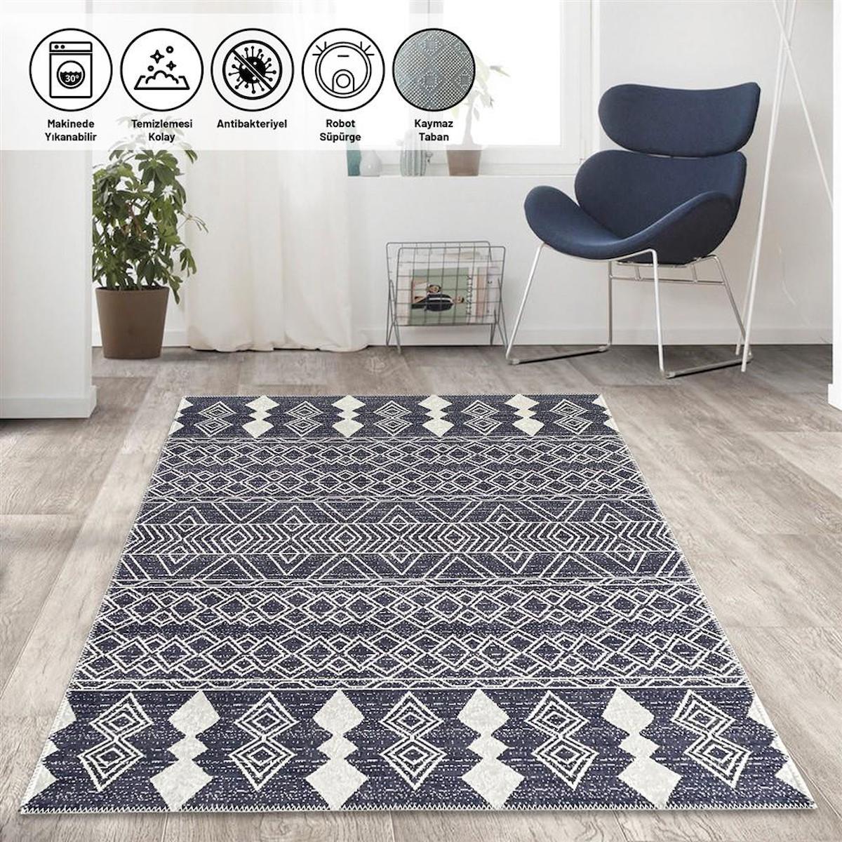 Carpettex Gri 6 mm Polyester Antibakteriyel Yıkanabilir İnce Kaymaz Dikdörtgen Makine Dokuma Salon Halısı 200x1150 cm