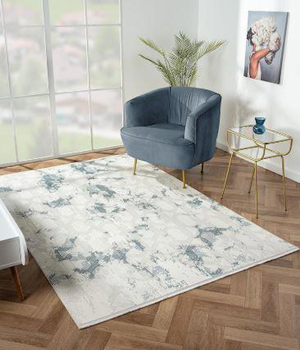 Çam Halı Nordic NX009A Lacivert 6 mm Polyester Silinebilir Yıkanabilir Orta Dikdörtgen Makine Dokuma Salon Halısı 180x180 cm