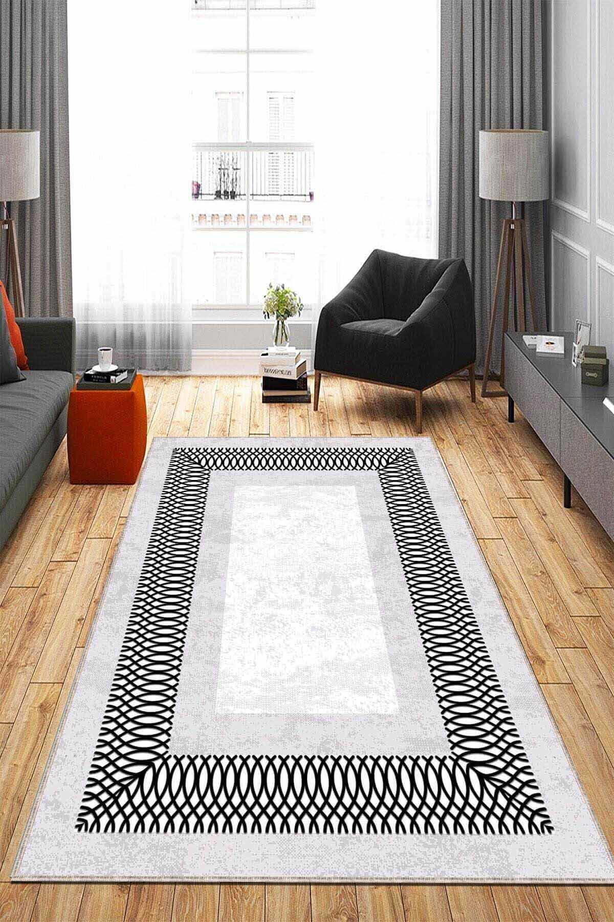 Viva Home AR938 Gri 7 mm Mikropolyester Toz Tutmaz Yıkanabilir İnce Kaymaz Dot Taban Dikdörtgen Makine Dokuma Salon Halısı 100x200 cm