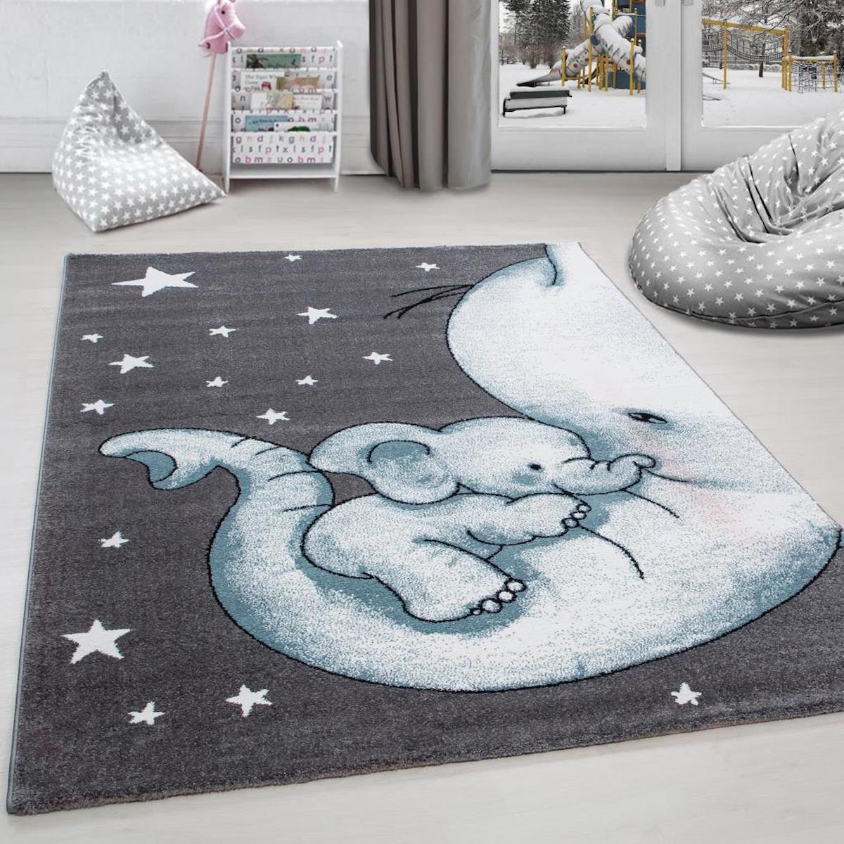 Red Halı Mavi 11 mm Polipropilen Antibakteriyel Yıkanabilir İnce Kaymaz Taban Hayvan Desenli Dikdörtgen Makine Dokuma Çocuk Odası Halısı 120x200 cm
