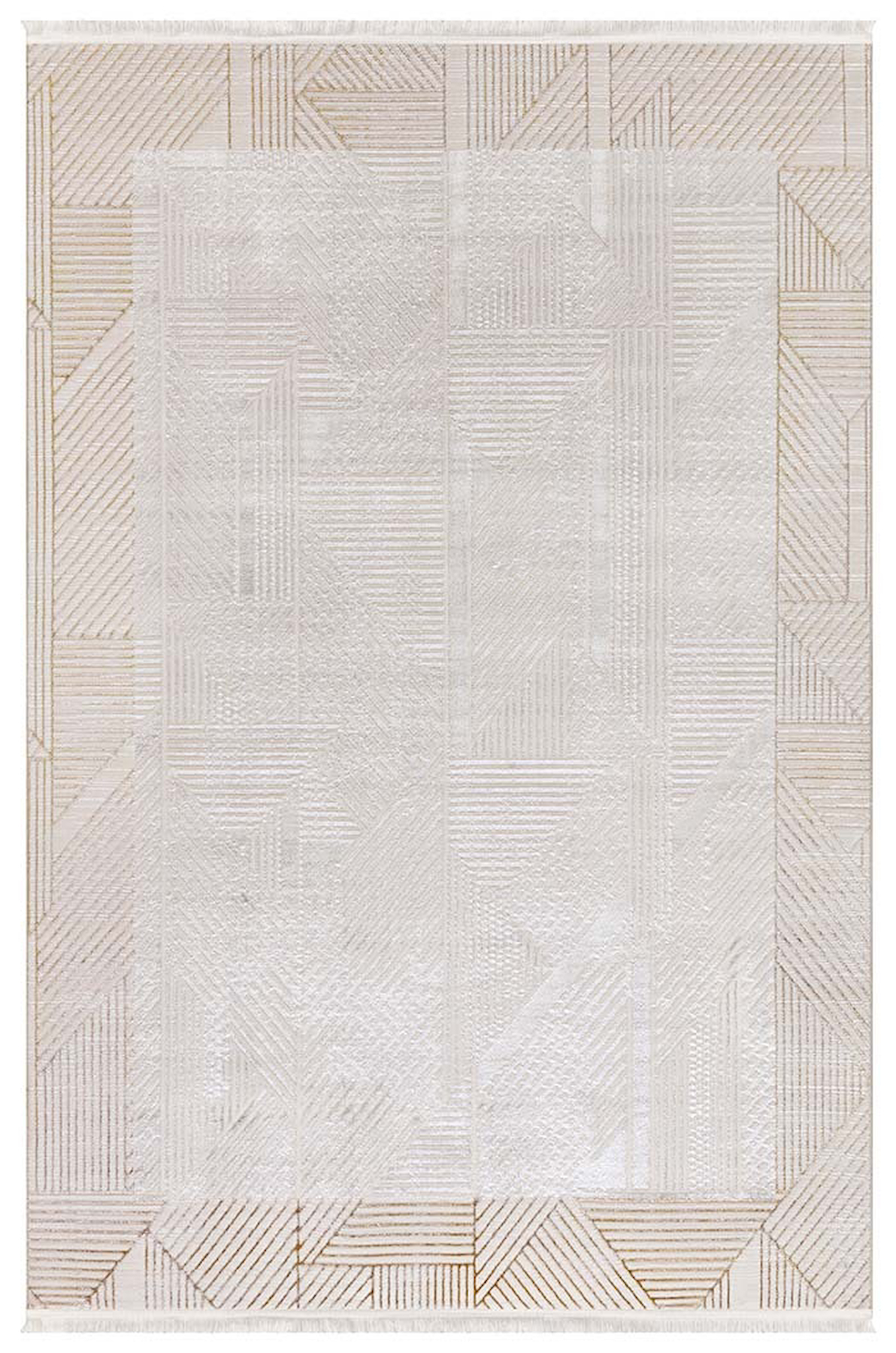 İpek Mekik Halı Lins 1400A Krem 6 mm Polyester Toz Tutmaz Yıkanabilir Orta Kaymaz Pamuk Taban Geometrik Dikdörtgen Makine Dokuma Antre-Çocuk Odası-Salon-Yatak Odası Halısı 160x230 cm