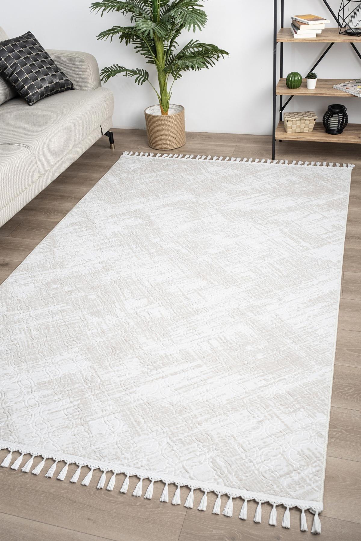 Valery Home Brendon Krem 12 mm Polipropilen Antibakteriyel Yıkanabilir Orta Kaymaz Dot Taban Dikdörtgen Makine Dokuma Salon Halısı 160x230 cm