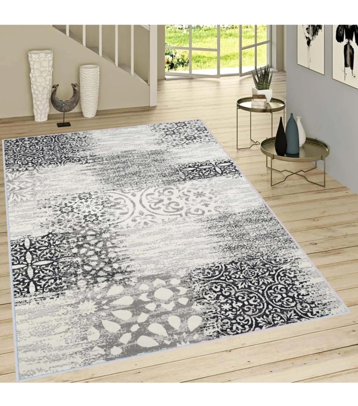 Rovigo Home RVG1441 Gri 8 mm Polyester Leke Tutmaz-Toz Tutmaz Yıkanabilir İnce Kaymaz Dot Taban Dikdörtgen Makine Dokuma Salon Halısı 120x250 cm