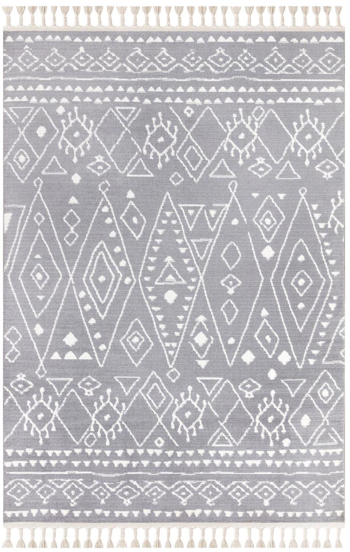 İpek Mekik Halı Morah 16703 Gri 11 mm Polyester Yıkanabilir Orta Kaymaz Pamuk Taban Dikdörtgen Makine Dokuma Antre-Çocuk Odası-Salon-Yatak Odası Halısı 180x350 cm