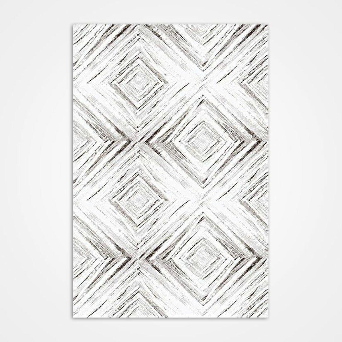 Crea Halı Galyon 16150 Krem 8 mm Akrilik Toz Tutmaz Yıkanabilir Orta Geometrik Dikdörtgen Makine Dokuma Salon Halısı 80x200 cm
